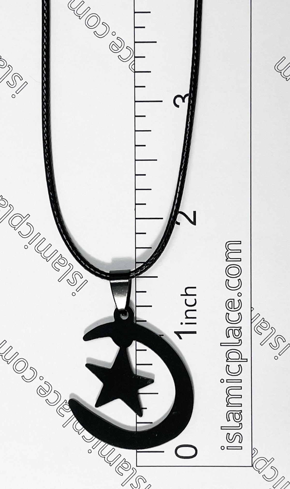 Black Crescent Moon and Star Stainless Steel Necklace - jp28