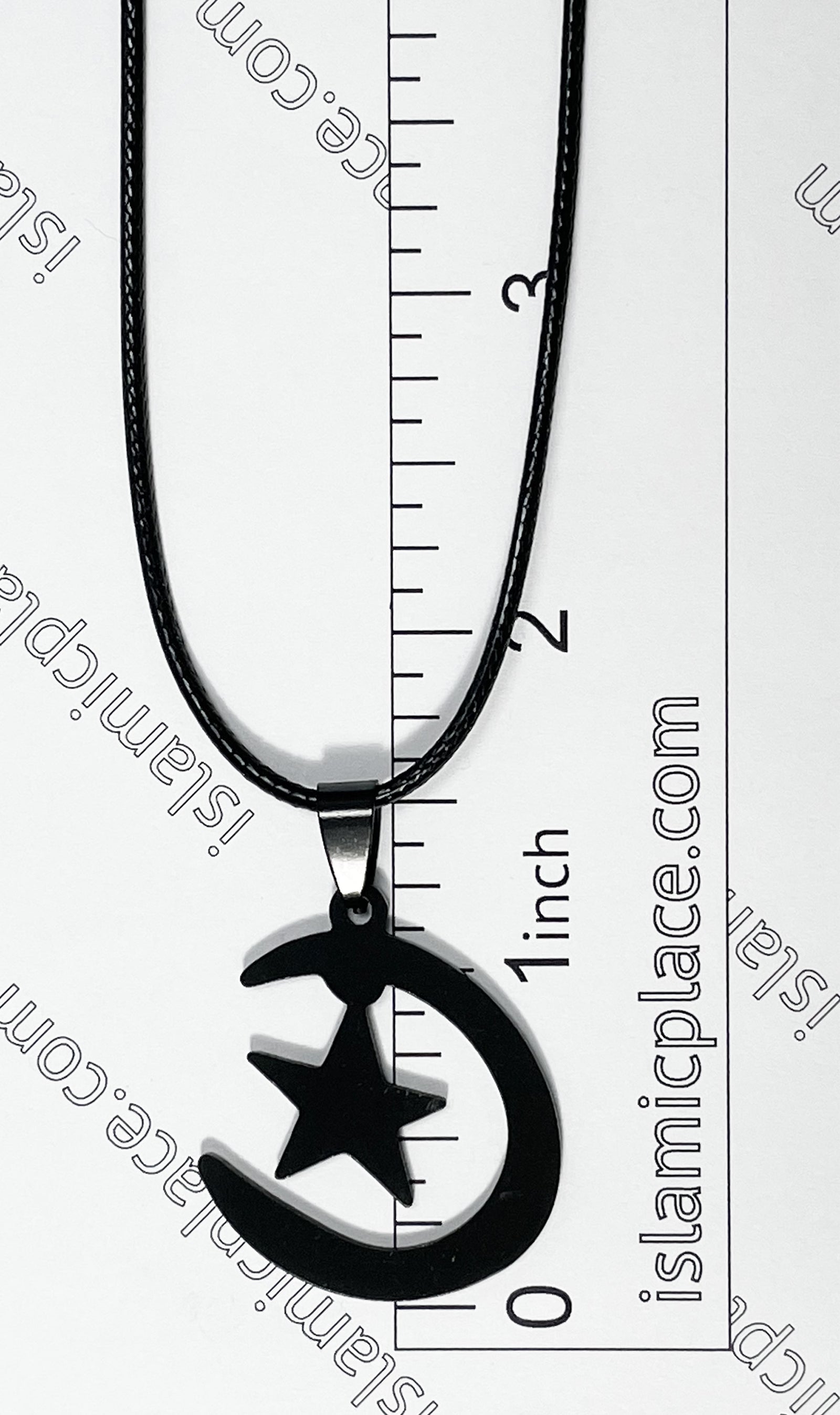 Black Crescent Moon and Star Stainless Steel Necklace - jp28