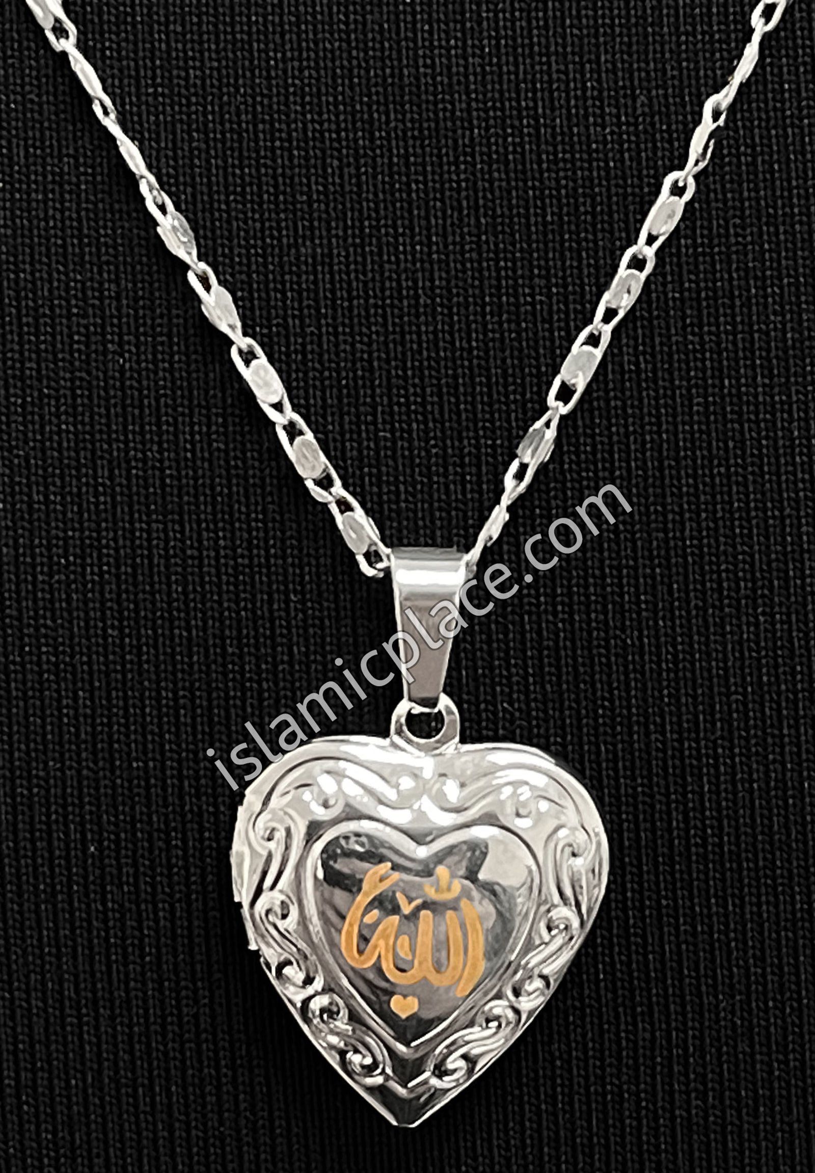 Silver Allah Stainless Steel Photo Necklace - jp33
