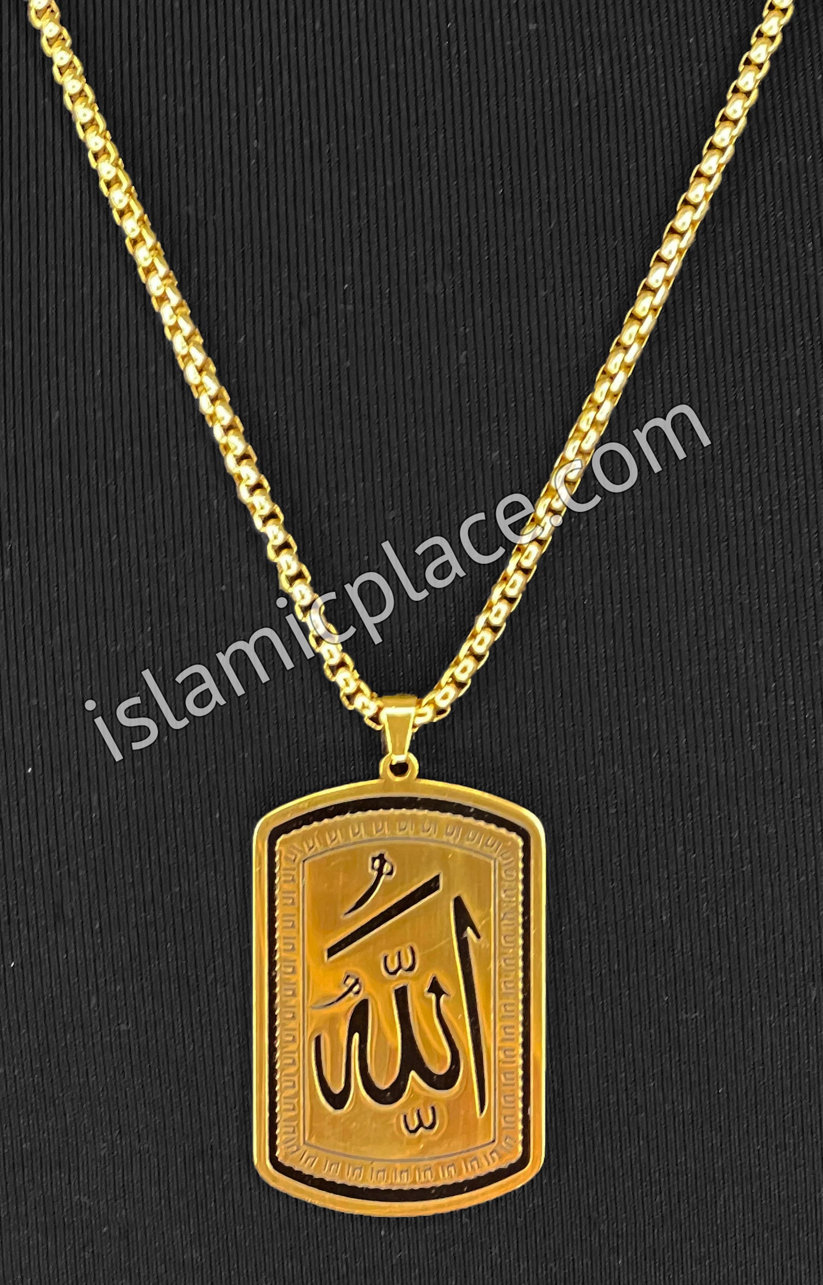 Gold and Black Allah Stainless Steel Necklace - jp35
