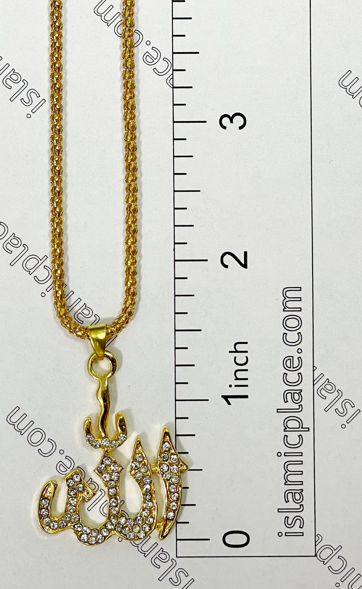 Gold with Rimestone Allah Stainless Steel Necklace - jp36