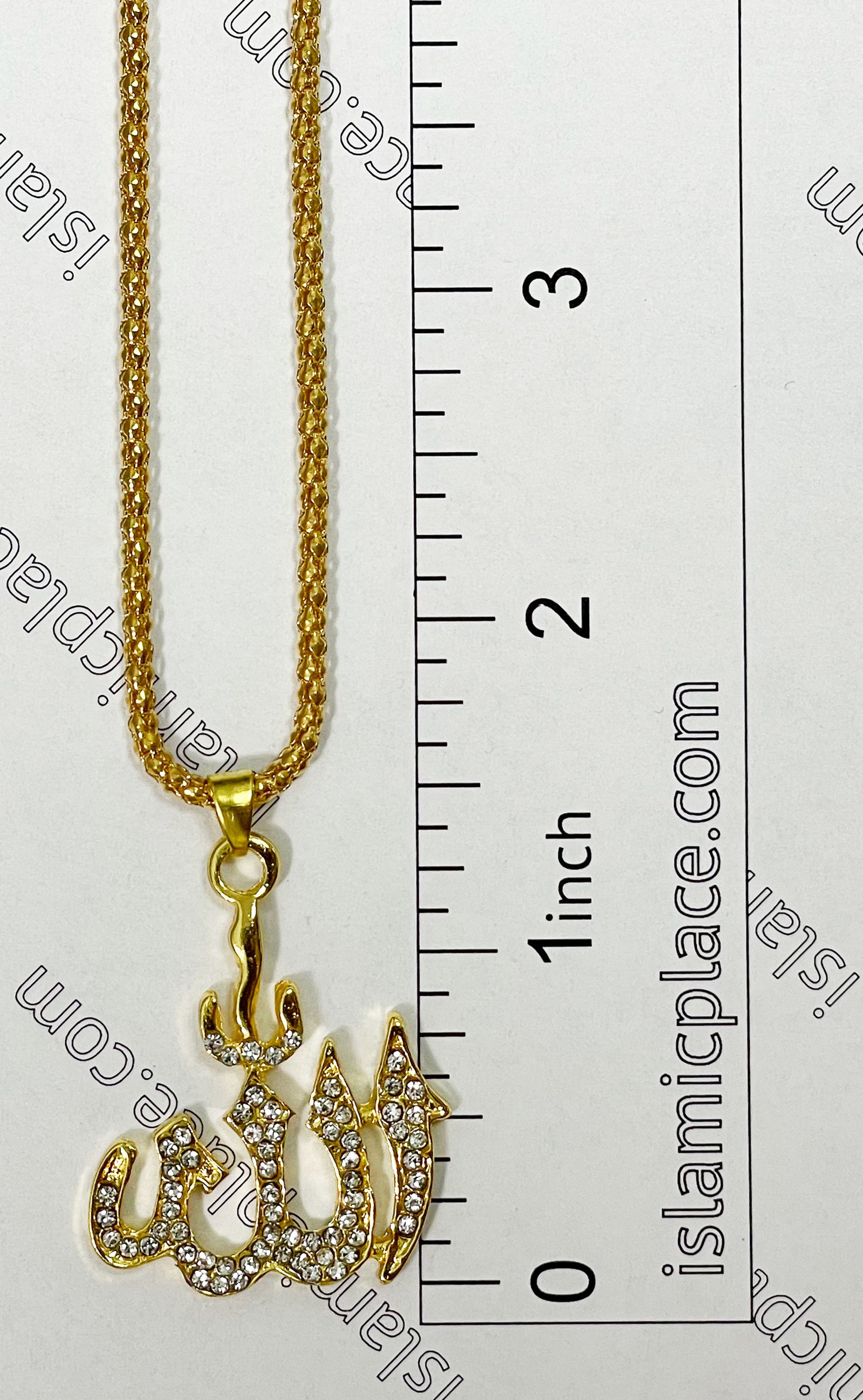 Gold with Rimestone Allah Stainless Steel Necklace - jp36