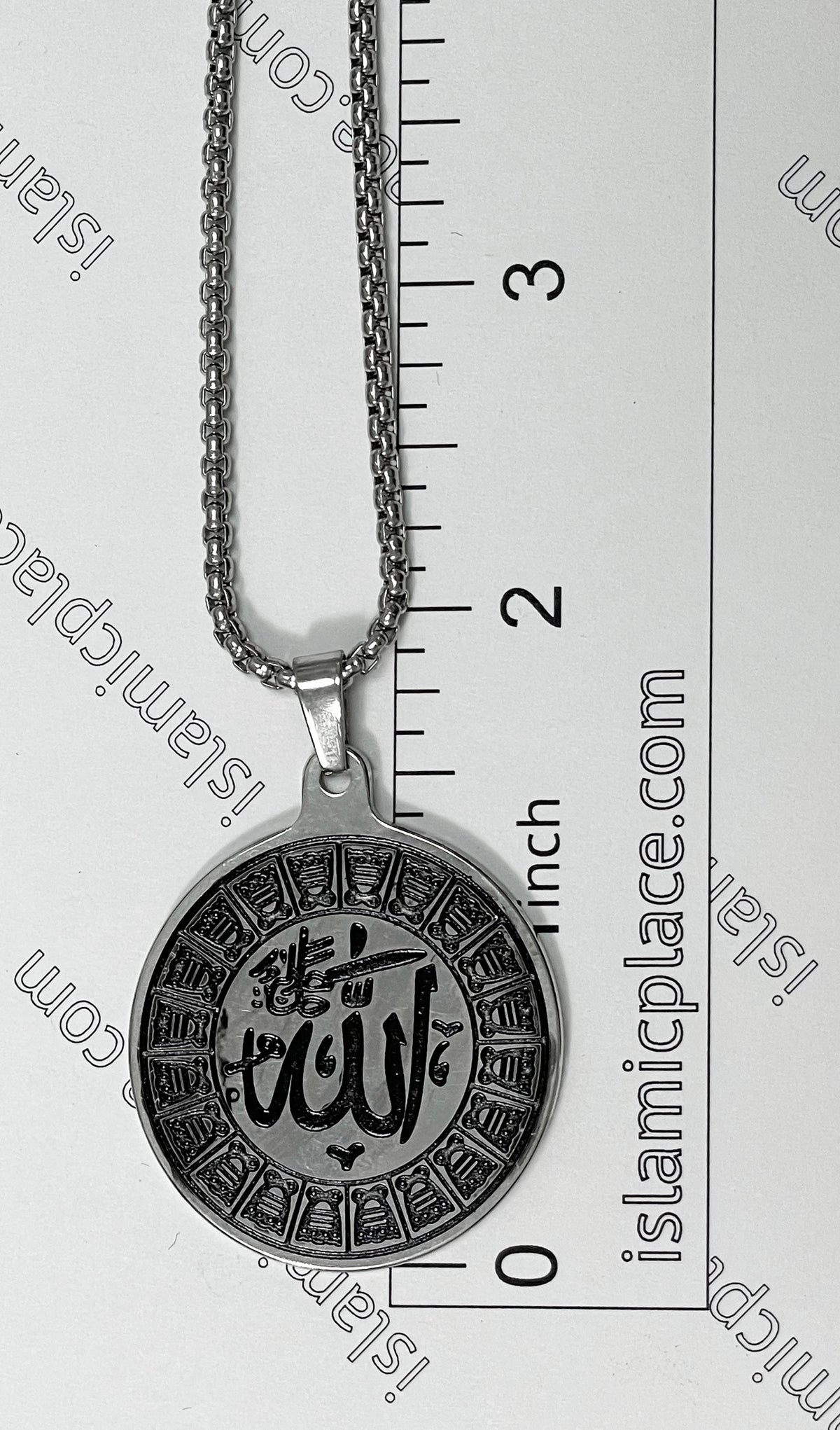 Black and Silver - Round Allah Stainless Steel Necklace - jp5