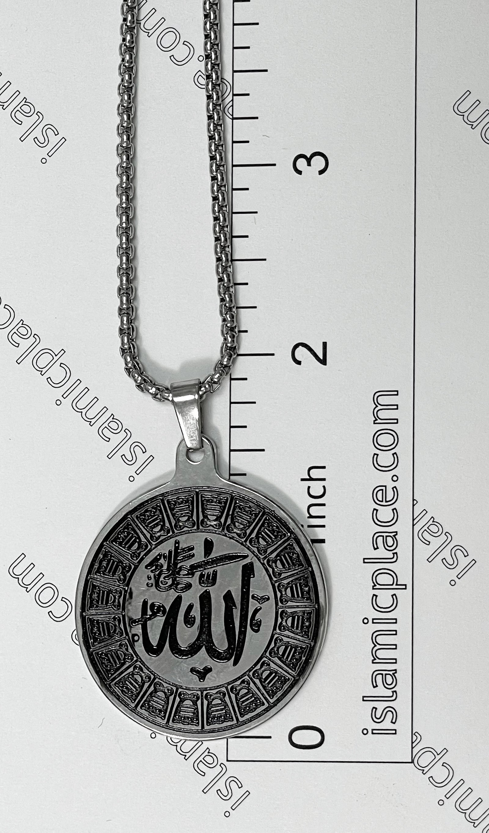 Black and Silver - Round Allah Stainless Steel Necklace - jp5