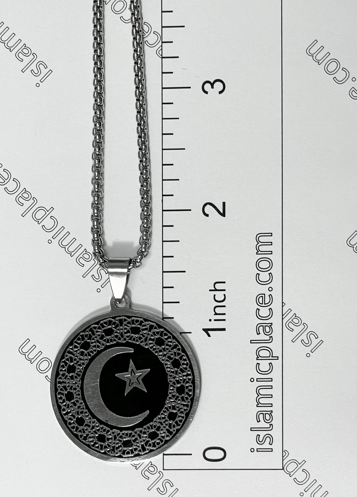 Black and Silver Round Crescent Moon and Star Stainless Steel Necklace - jp9