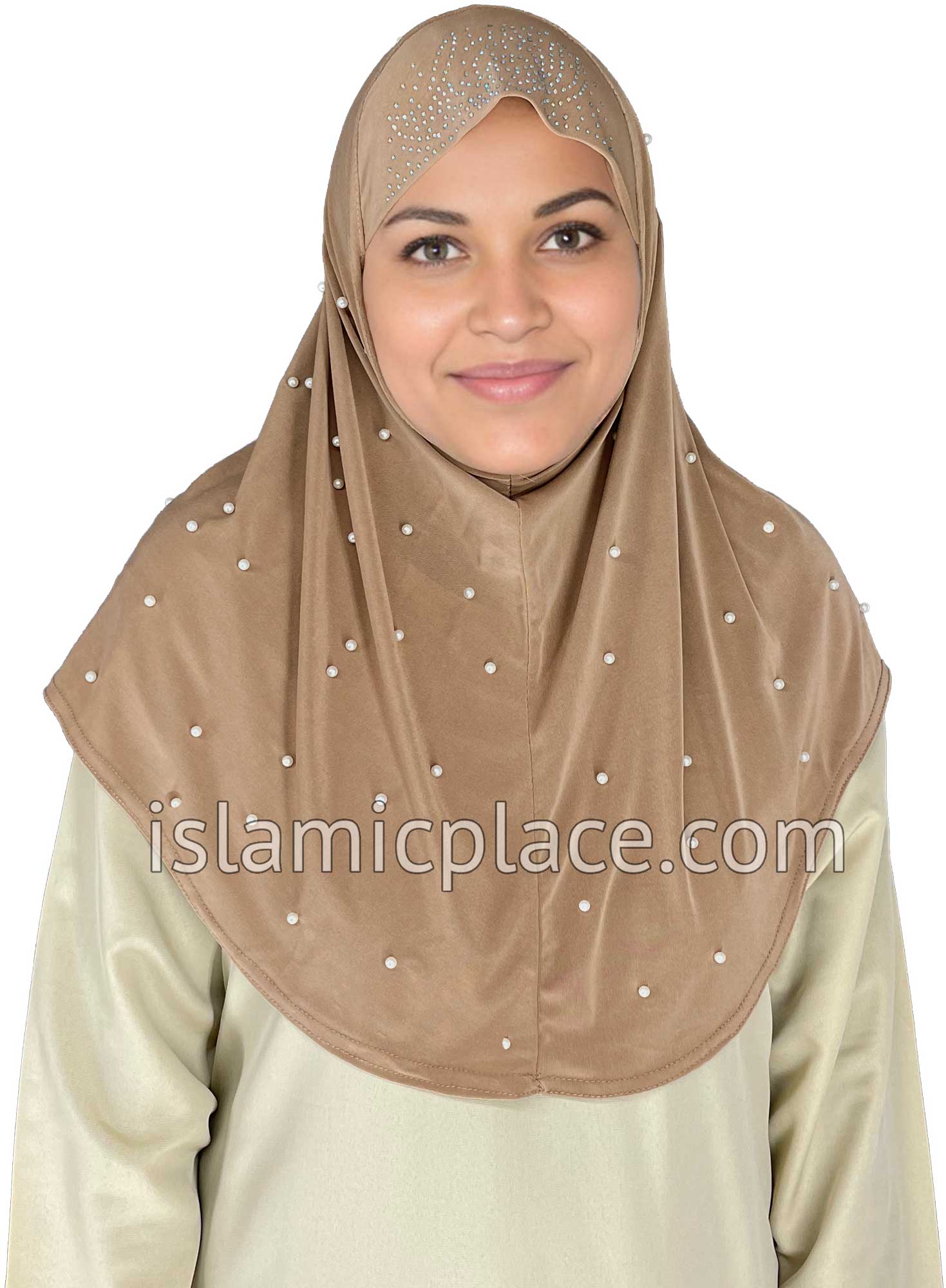 Oyster - Pearly with Rhinestones Teen to Adult (Large) Hijab Al-Amira (1-piece style) - Design 10