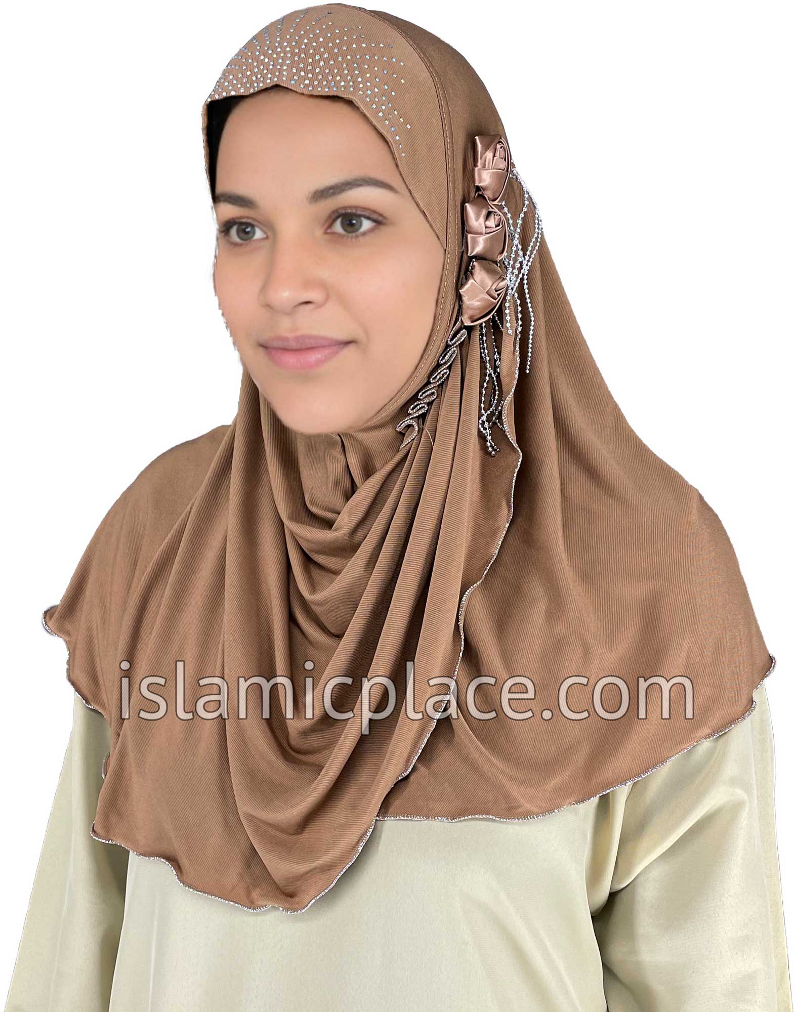 Oyster - Roses in a Row Teen to Adult (Large) Hijab Al-Amira (1-piece style) - Design 11