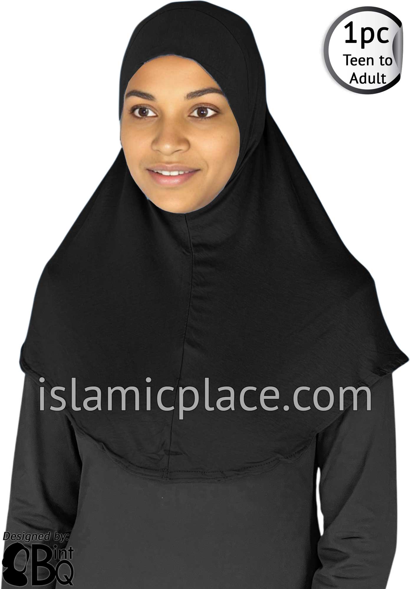 Black - Plain Teen to Adult (Large) Hijab Al-Amira (1-piece style)