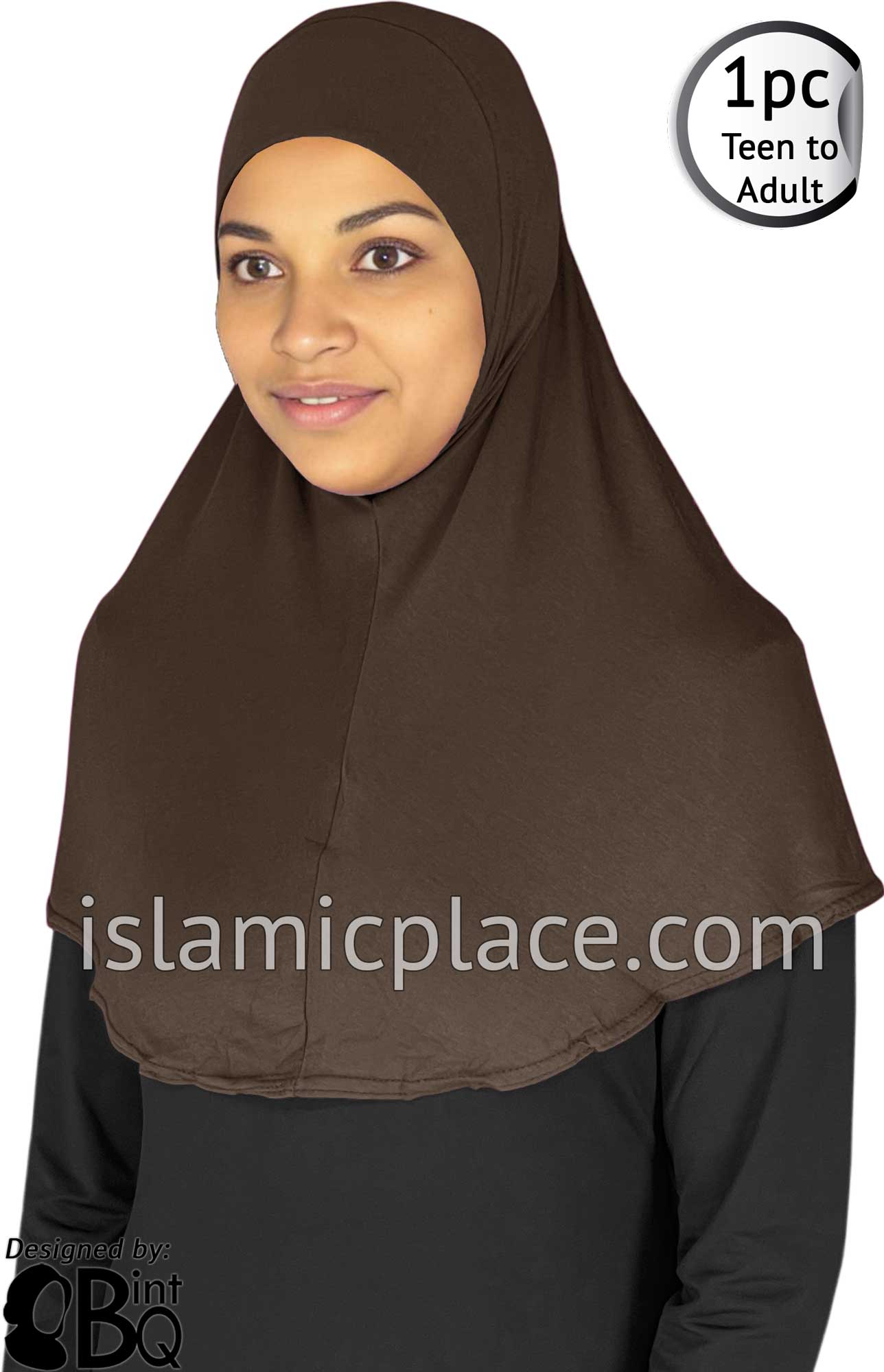 Brown - Plain Teen to Adult (Large) Hijab Al-Amira (1-piece style)
