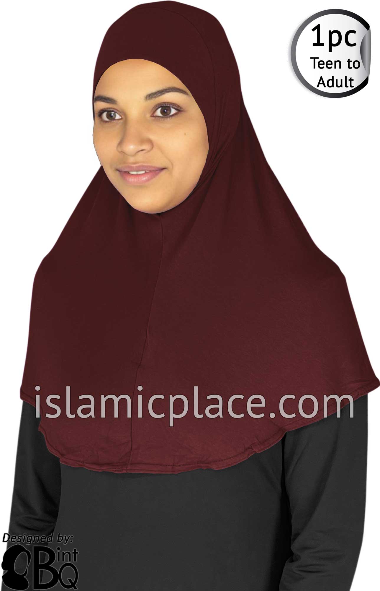 Burgundy - Plain Teen to Adult (Large) Hijab Al-Amira (1-piece style)