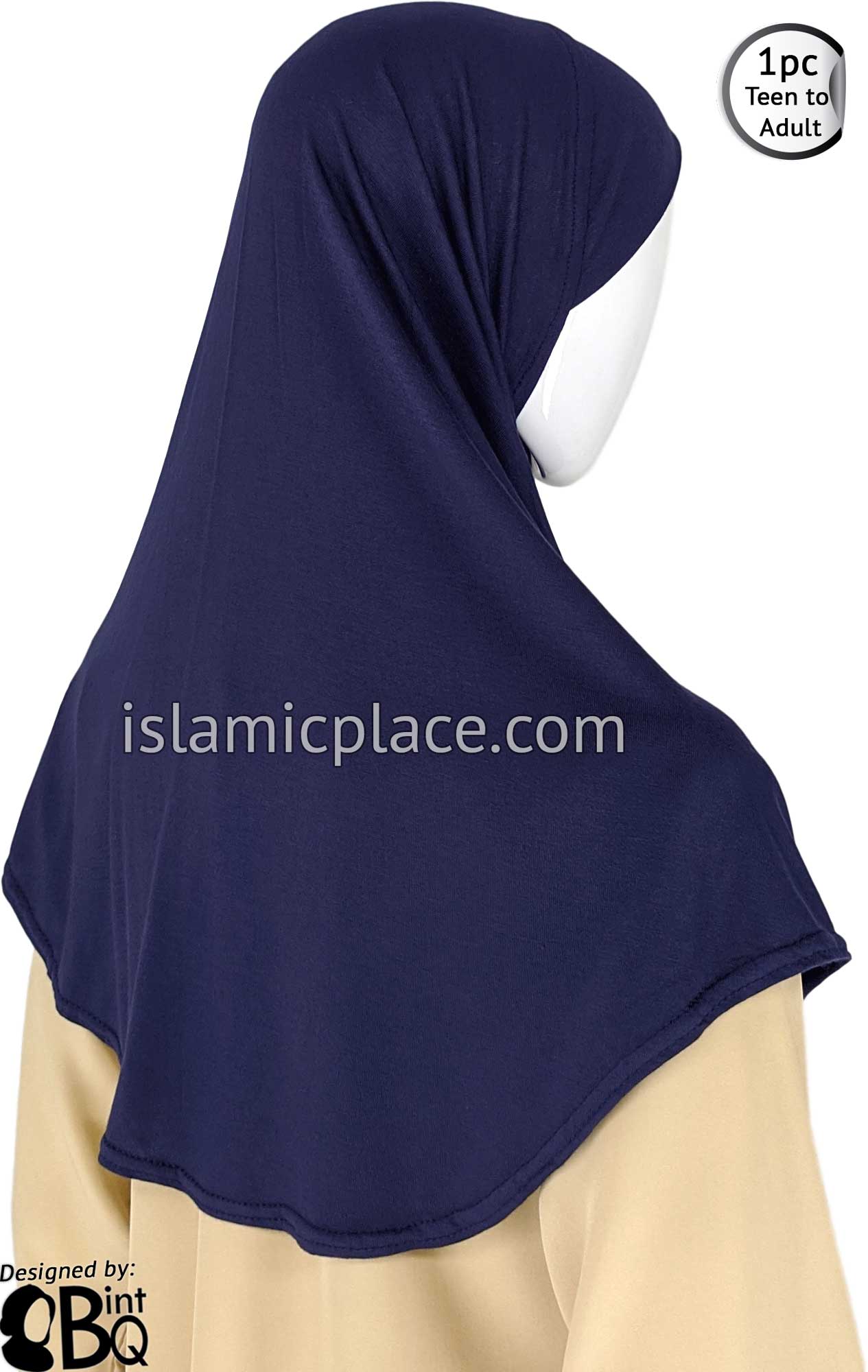 Navy Blue - Plain Teen to Adult (Large) Hijab Al-Amira (1-piece style)