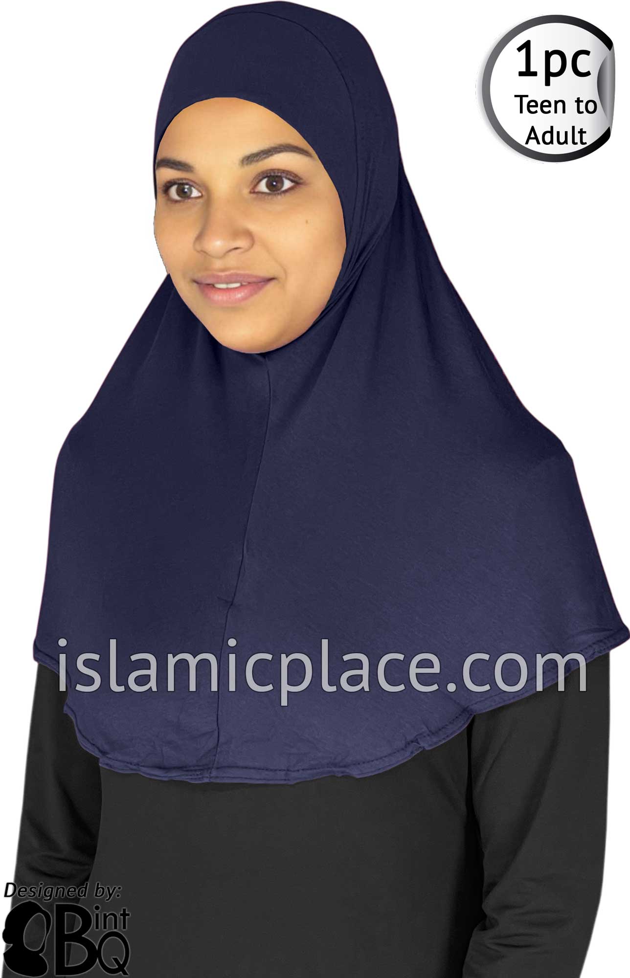 Navy Blue - Plain Teen to Adult (Large) Hijab Al-Amira (1-piece style)