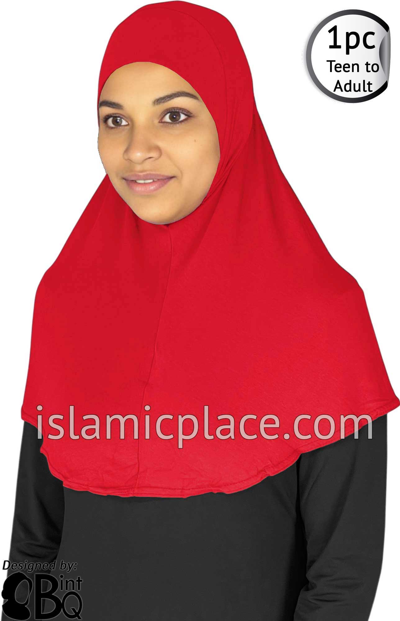 Red - Plain Teen to Adult (Large) Hijab Al-Amira (1-piece style)