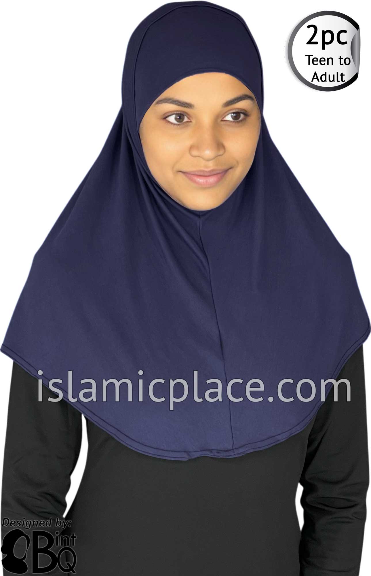 Navy Blue - Plain Teen to Adult (Large) Hijab Al-Amira (2-piece style)