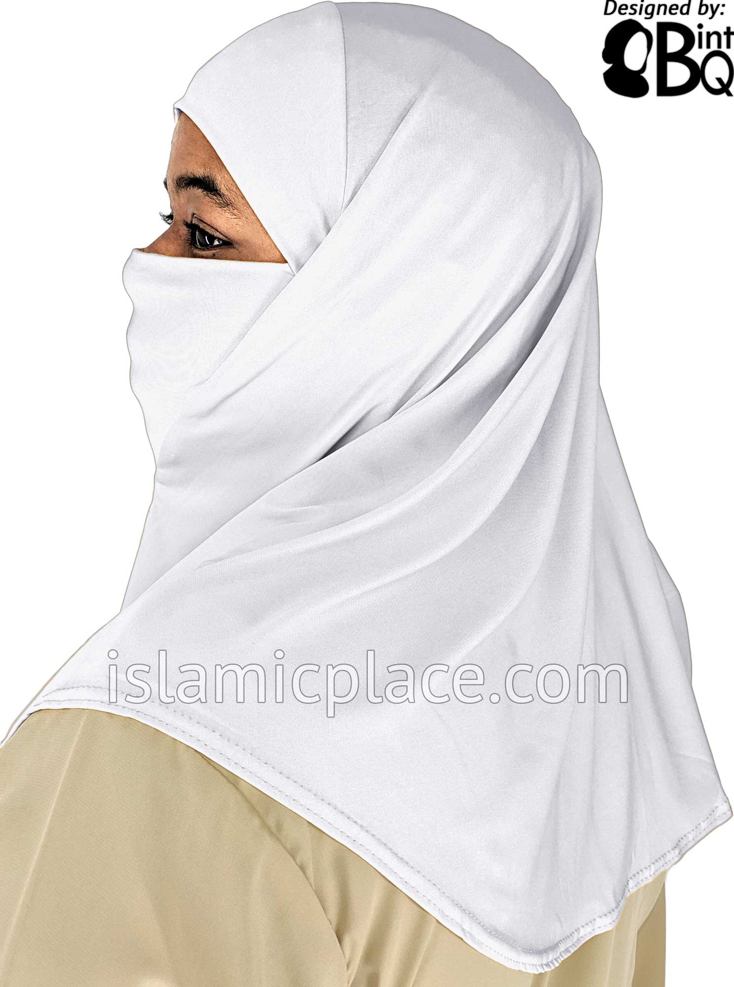 White - Plain Teen to Adult (Large) Hijab Al-Amira with Built-in Niqab