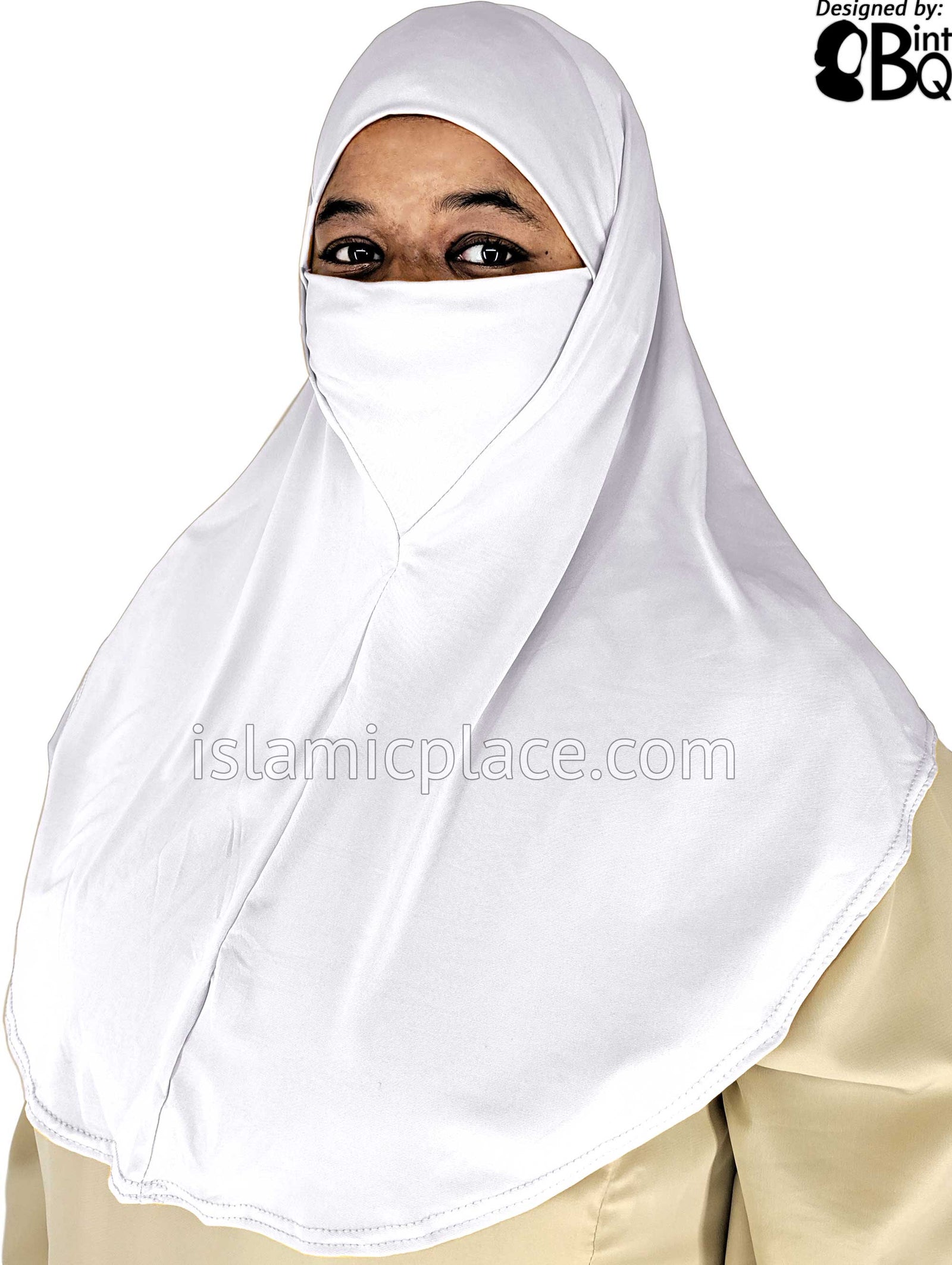 White - Plain Teen to Adult (Large) Hijab Al-Amira with Built-in Niqab