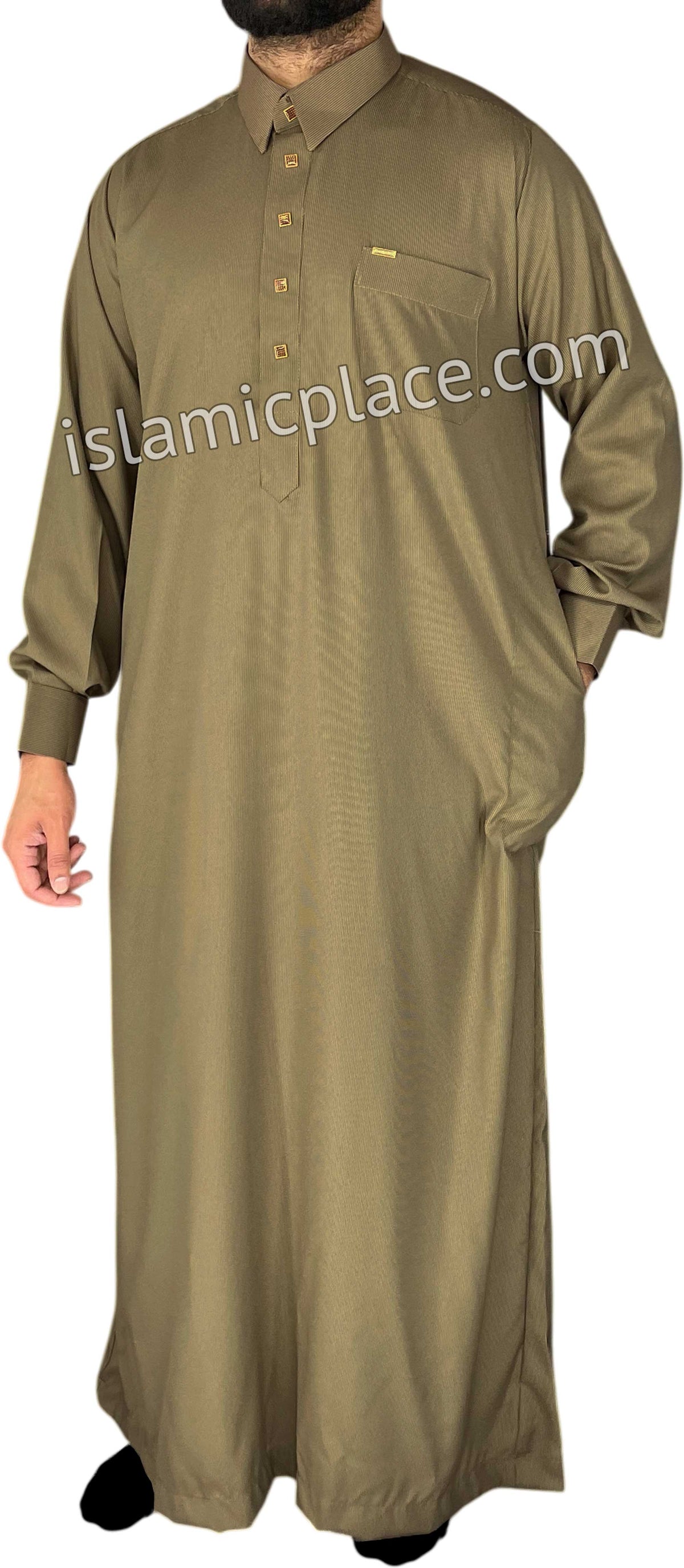 Khaki - Mujahid Style Professional Pinstripe Thob