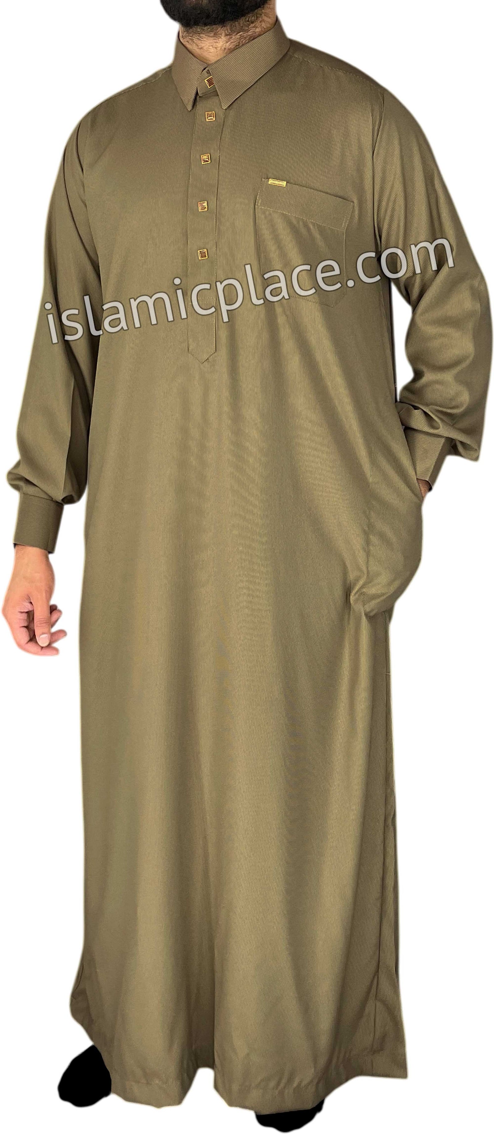 Khaki - Mujahid Style Professional Pinstripe Thob