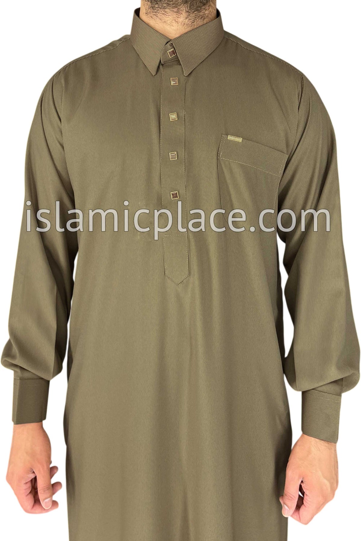 Khaki - Mujahid Style Professional Pinstripe Thob