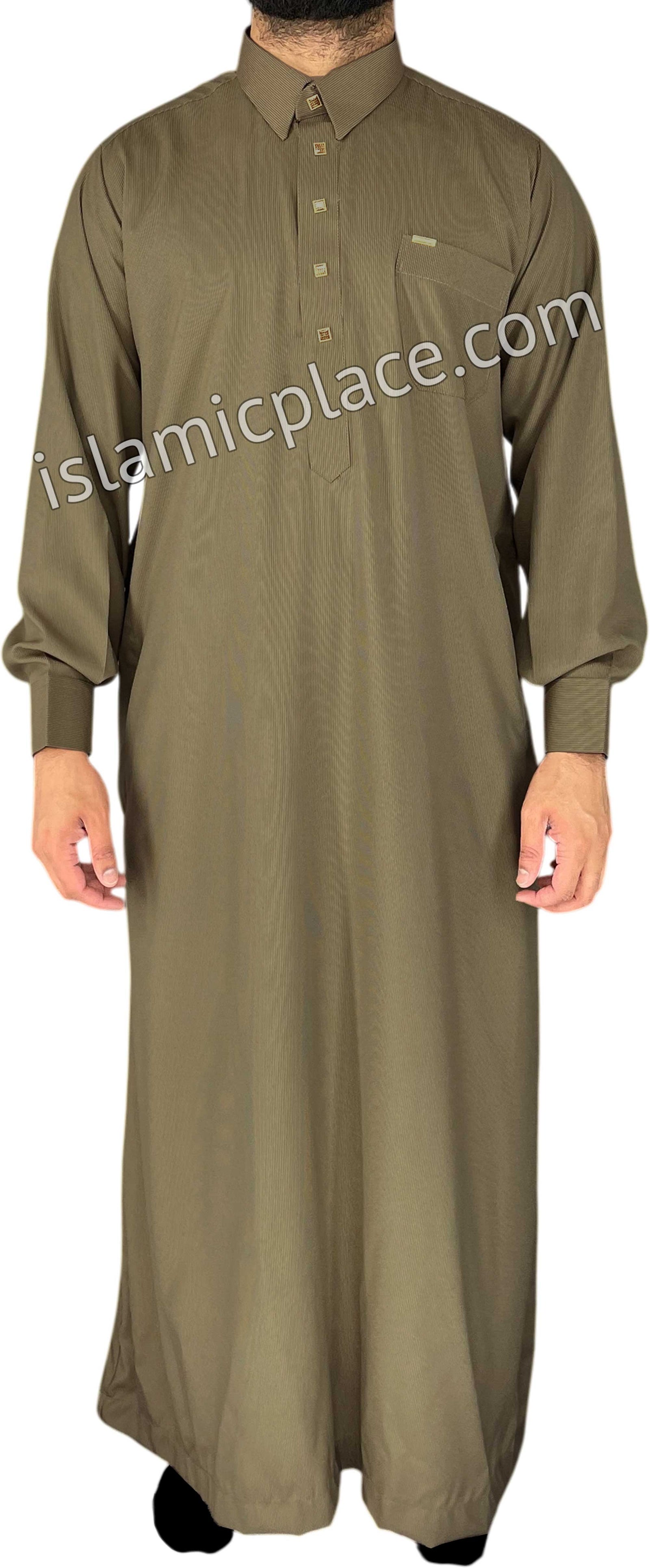 Khaki - Mujahid Style Professional Pinstripe Thob