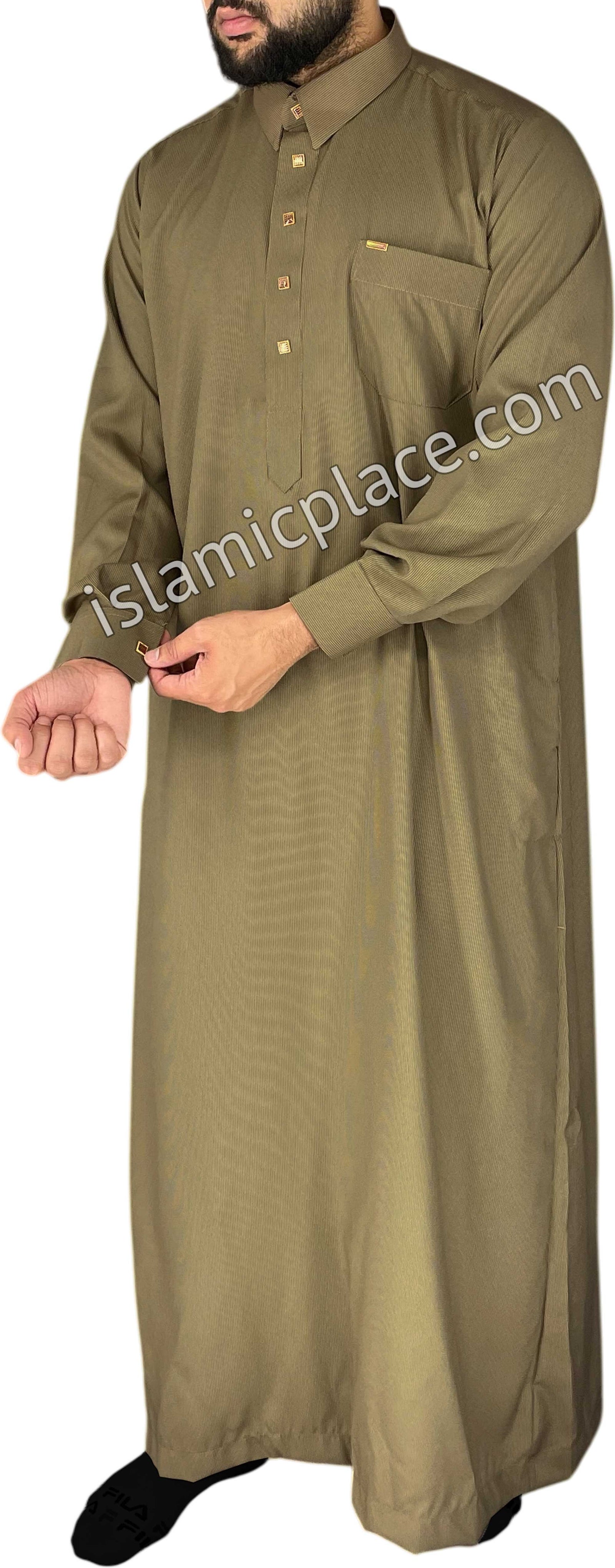 Khaki - Mujahid Style Professional Pinstripe Thob