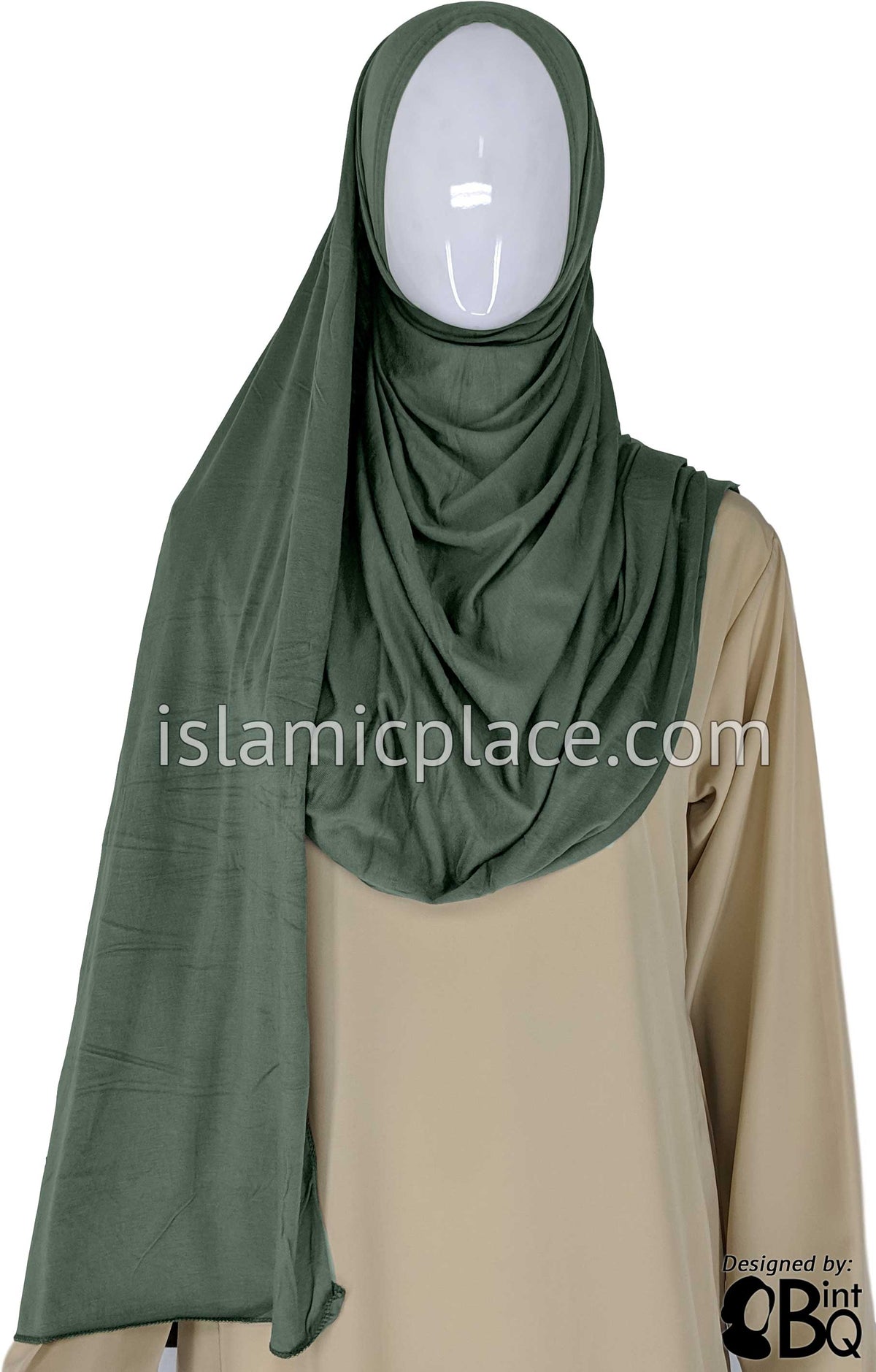 Camouflage Green Plain - Jamila Jersey Shayla Long Rectangle Hijab 30"x70"