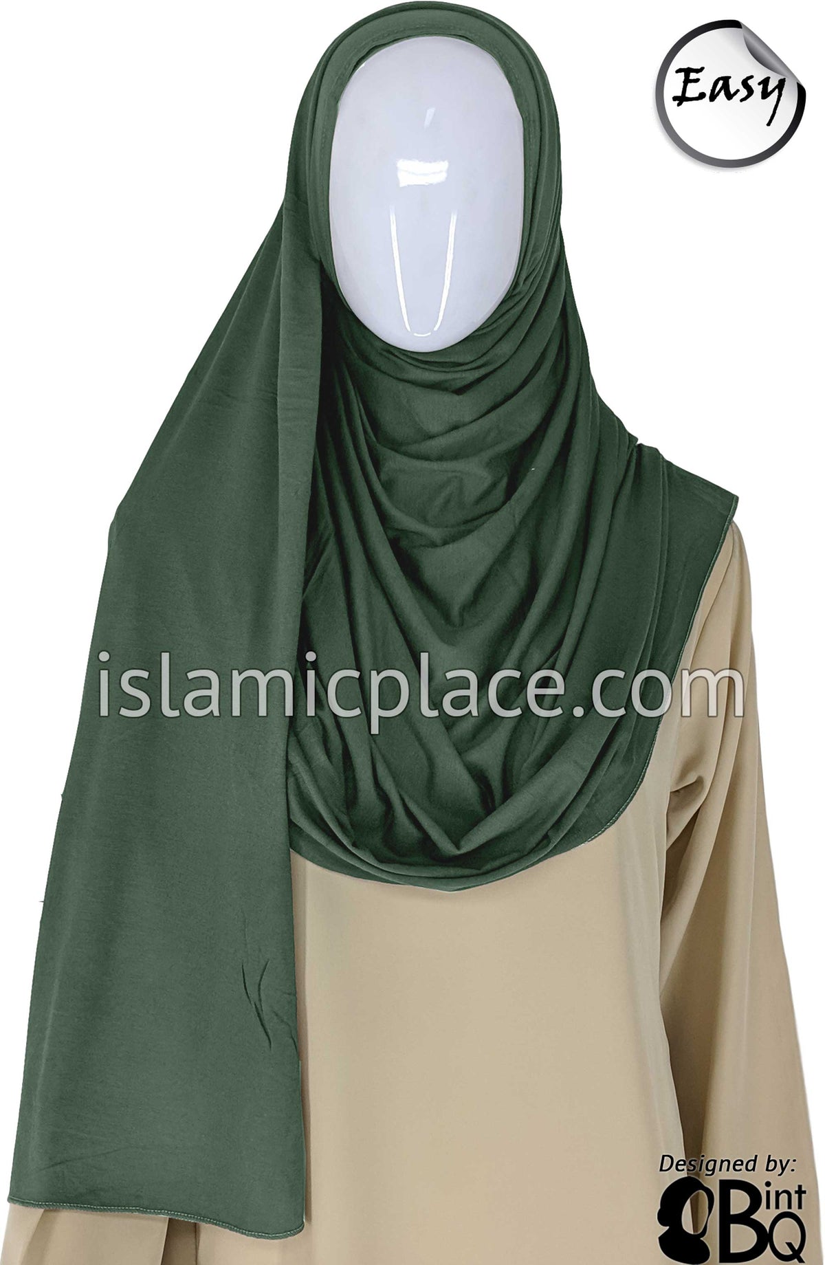 Camouflage Green Plain - Easy Aisha Jersey Shayla Long Rectangle Hijab 30"x70"