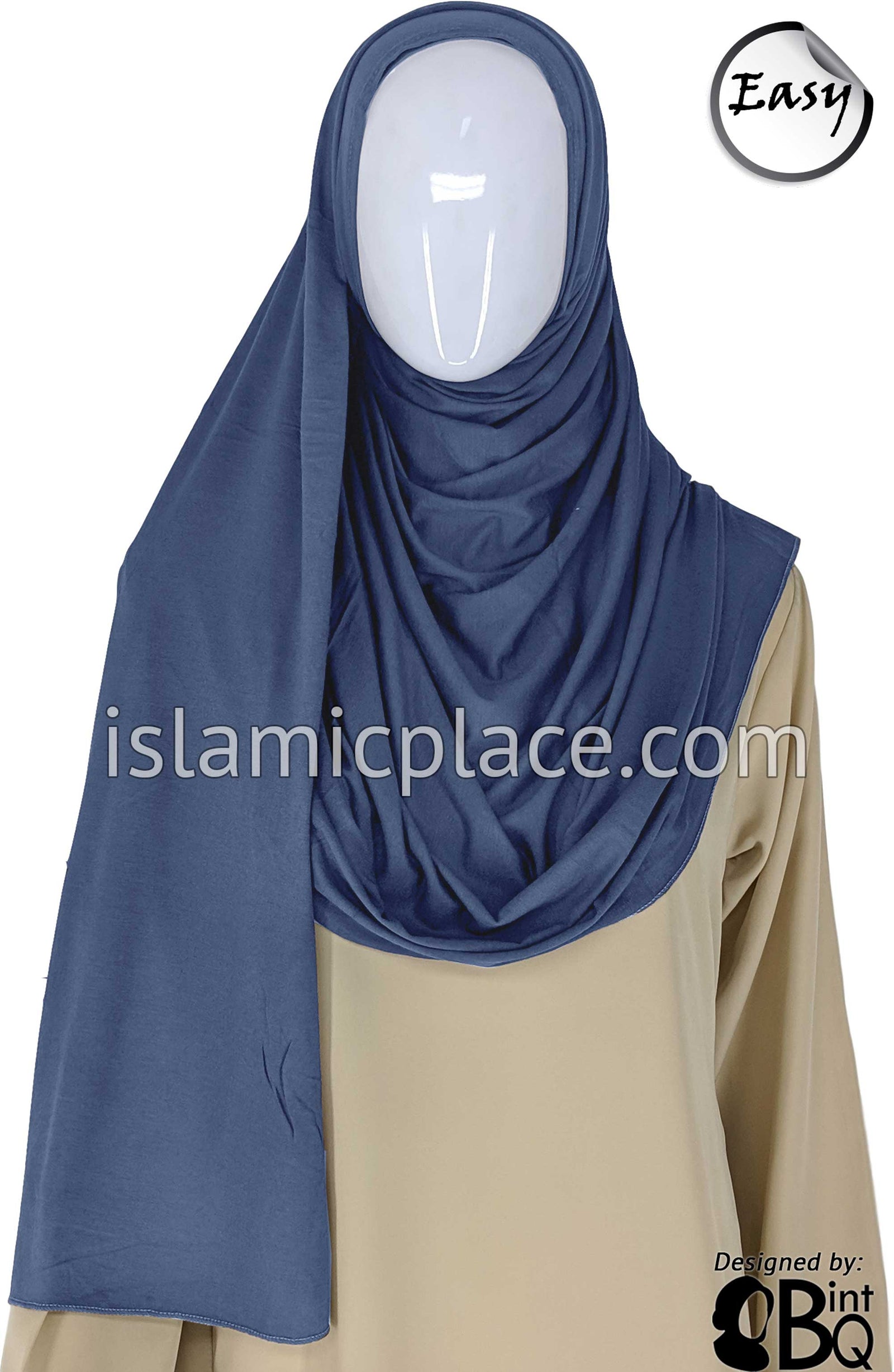 Denim Blue Plain - Easy Aisha Jersey Shayla Long Rectangle Hijab 30"x70"