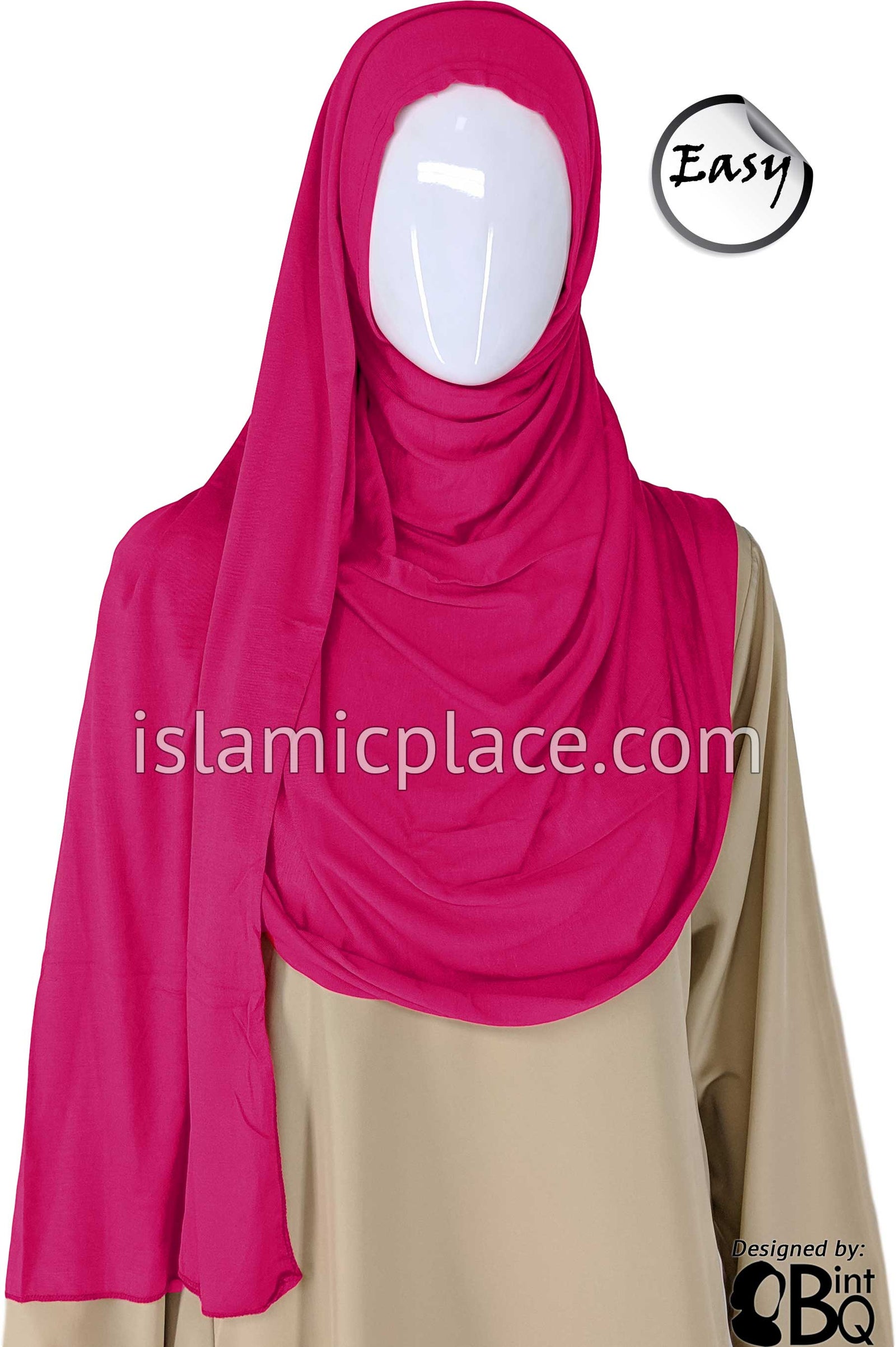 Fuchsia Pink Plain - Easy Aisha Jersey Shayla Long Rectangle Hijab 30"x70"