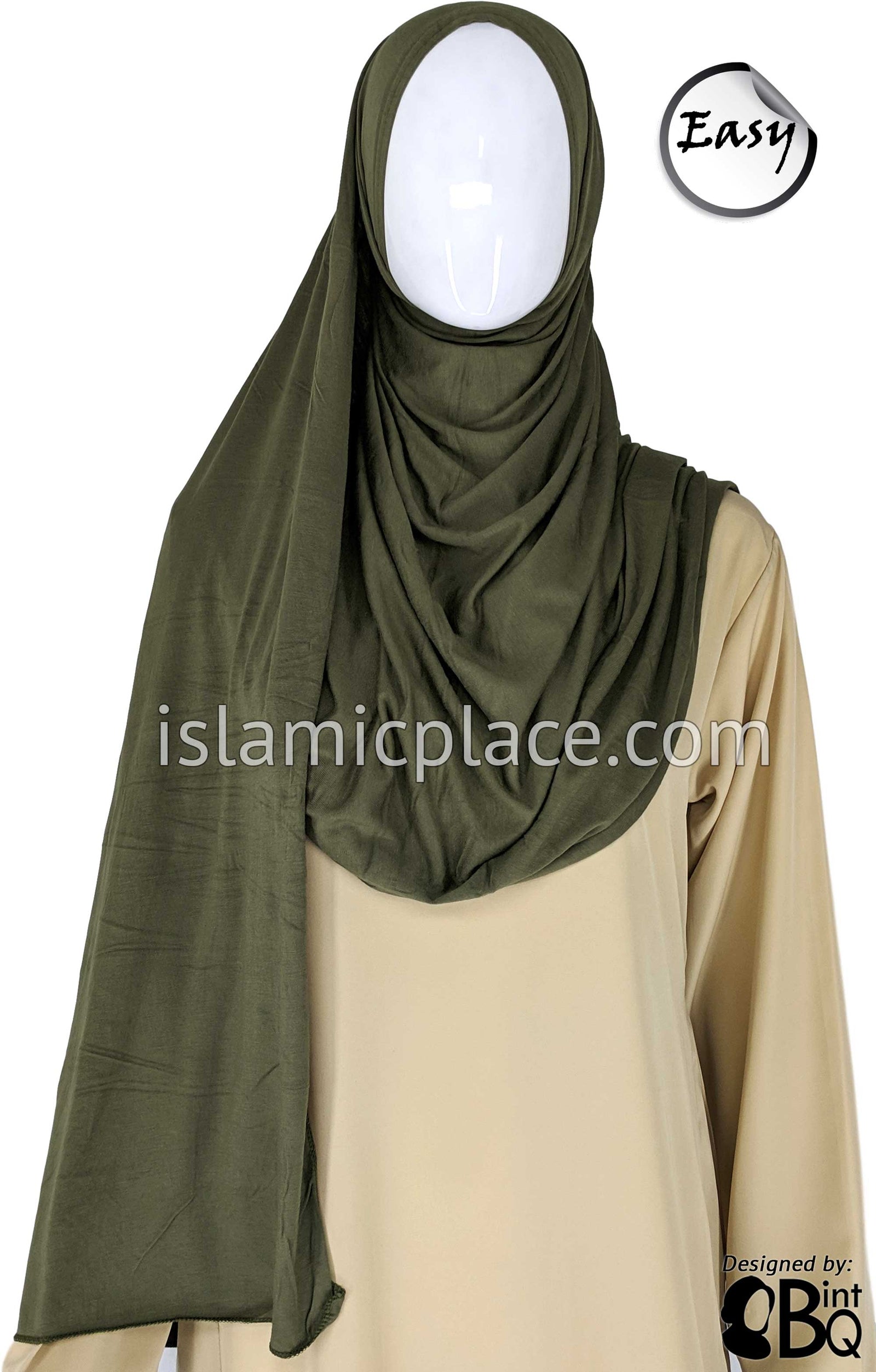 Olive Plain - Easy Aisha Jersey Shayla Long Rectangle Hijab 30"x70"