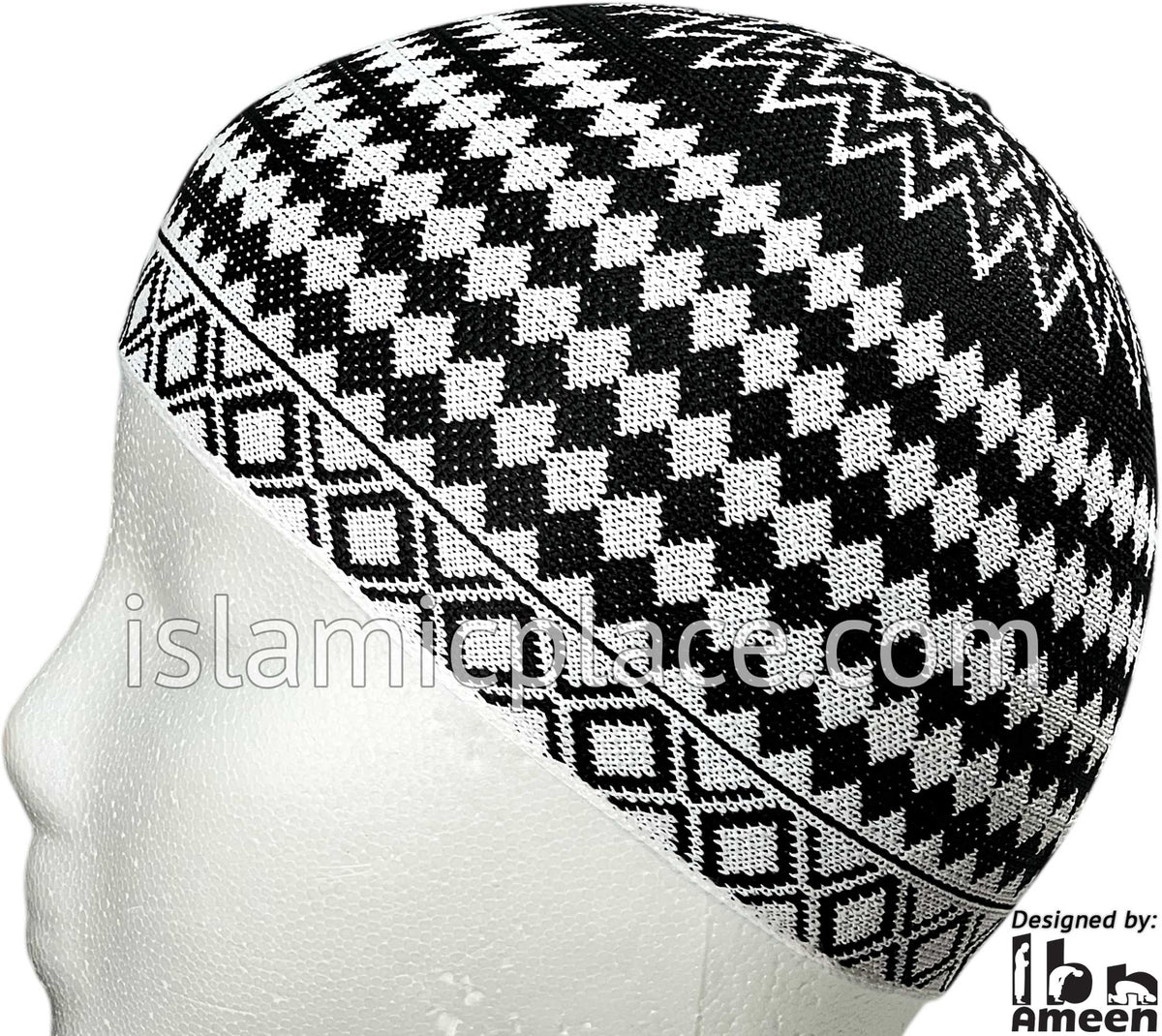 White and Black - Traditional Cotton Knitted Nasir Designer Kufi