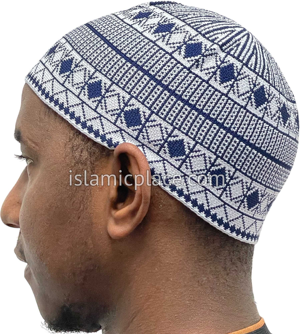 Denim Blue and White - Traditional Cotton Knitted Saud Designer Kufi