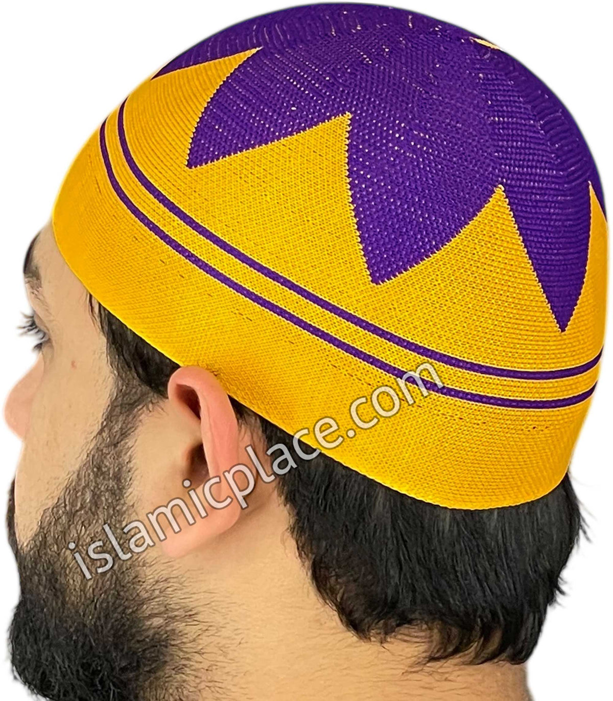 Gold and Purple - Elastic Knitted Safeer Designer Kufi