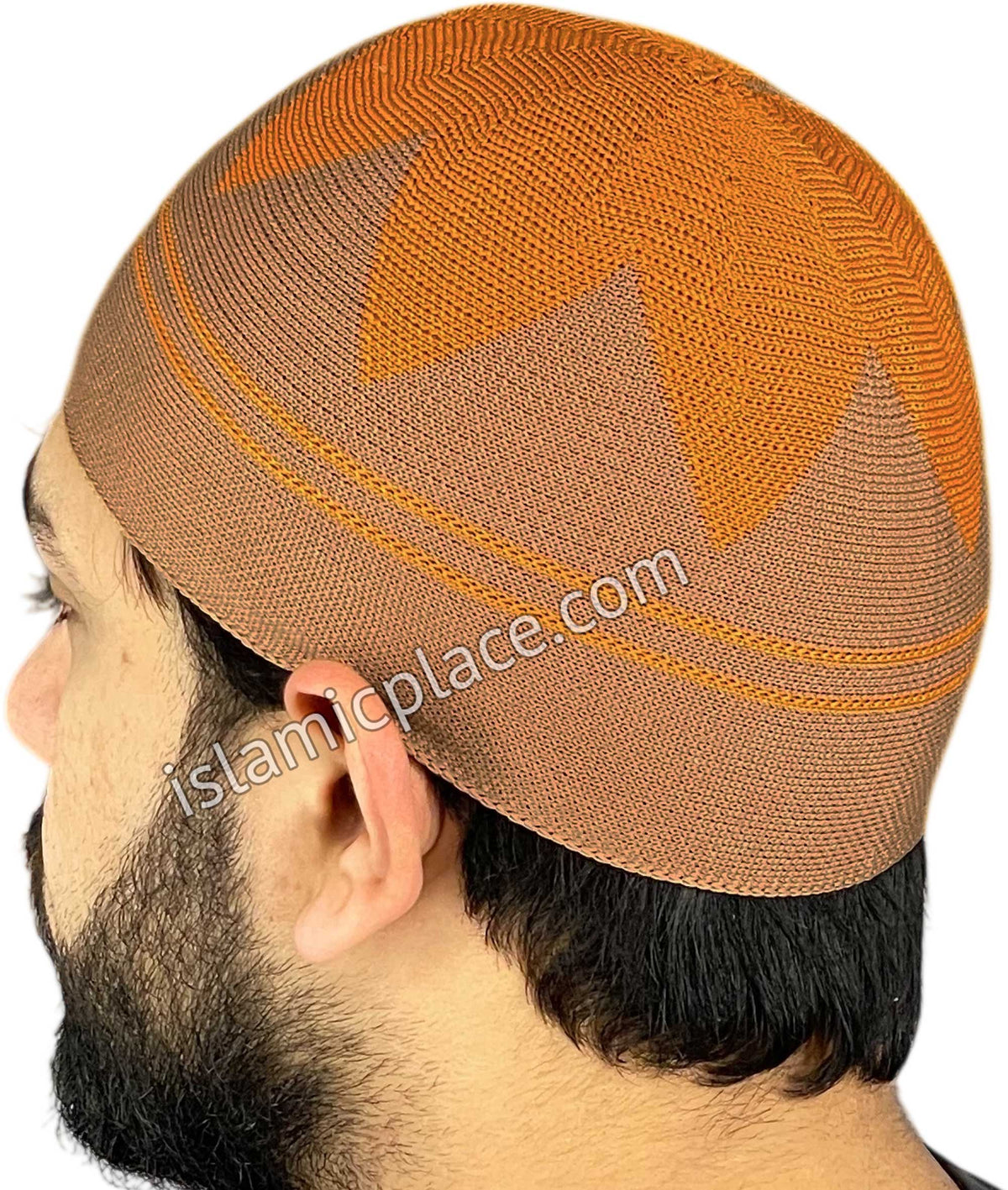Khaki and Rust - Elastic Knitted Safeer Designer Kufi