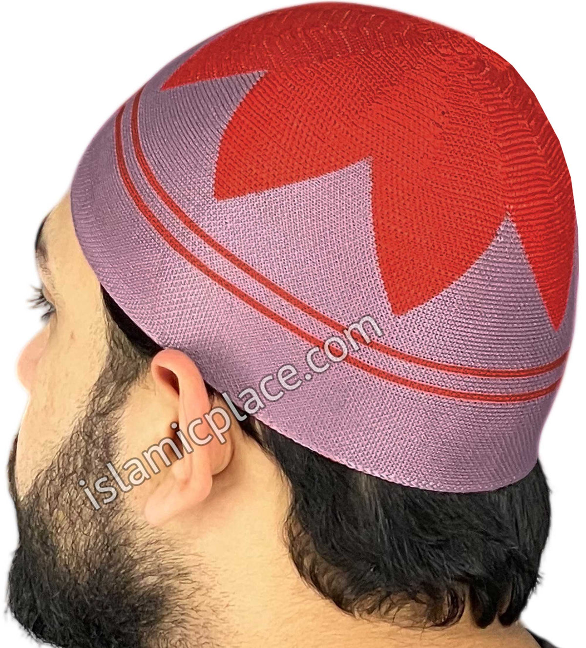 Mauve and Red - Elastic Knitted Safeer Designer Kufi