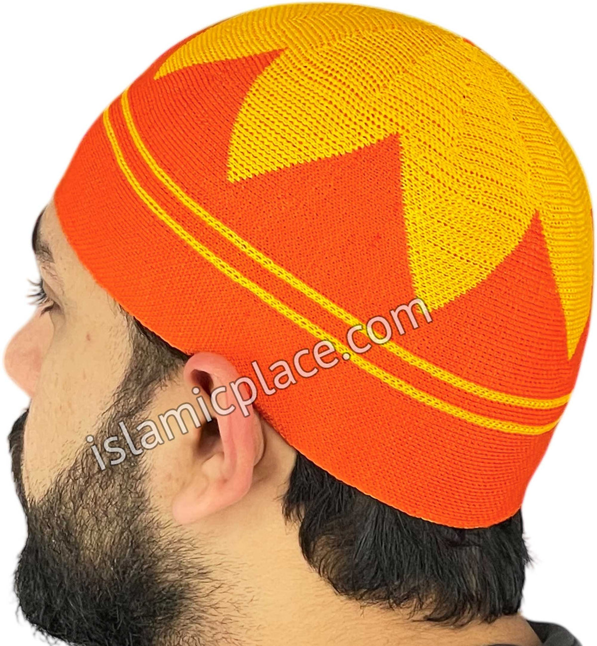 Orange and Gold - Elastic Knitted Safeer Designer Kufi