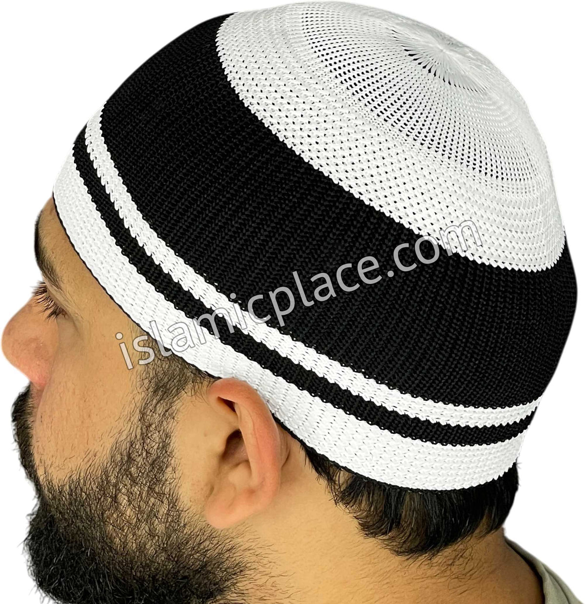 White with Black - Elastic Knitted Fayyaz Designer Kufi
