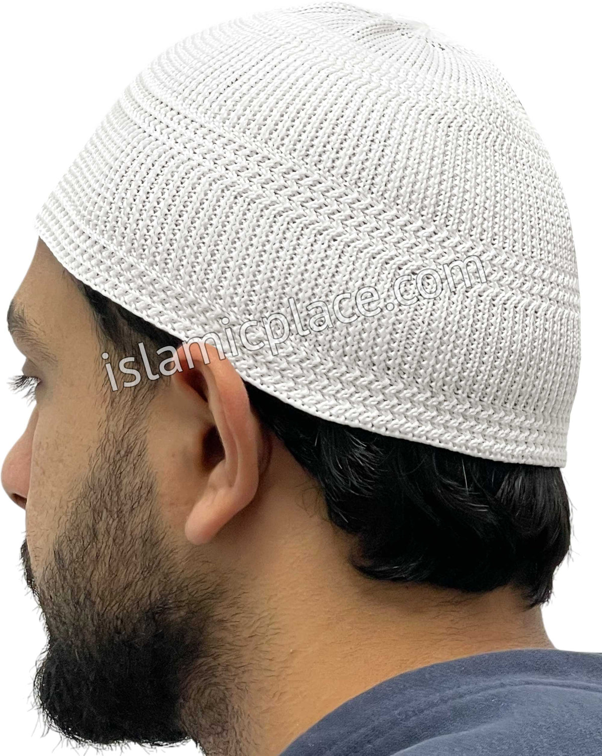 White - Elastic Knitted Plain Simple Kufi