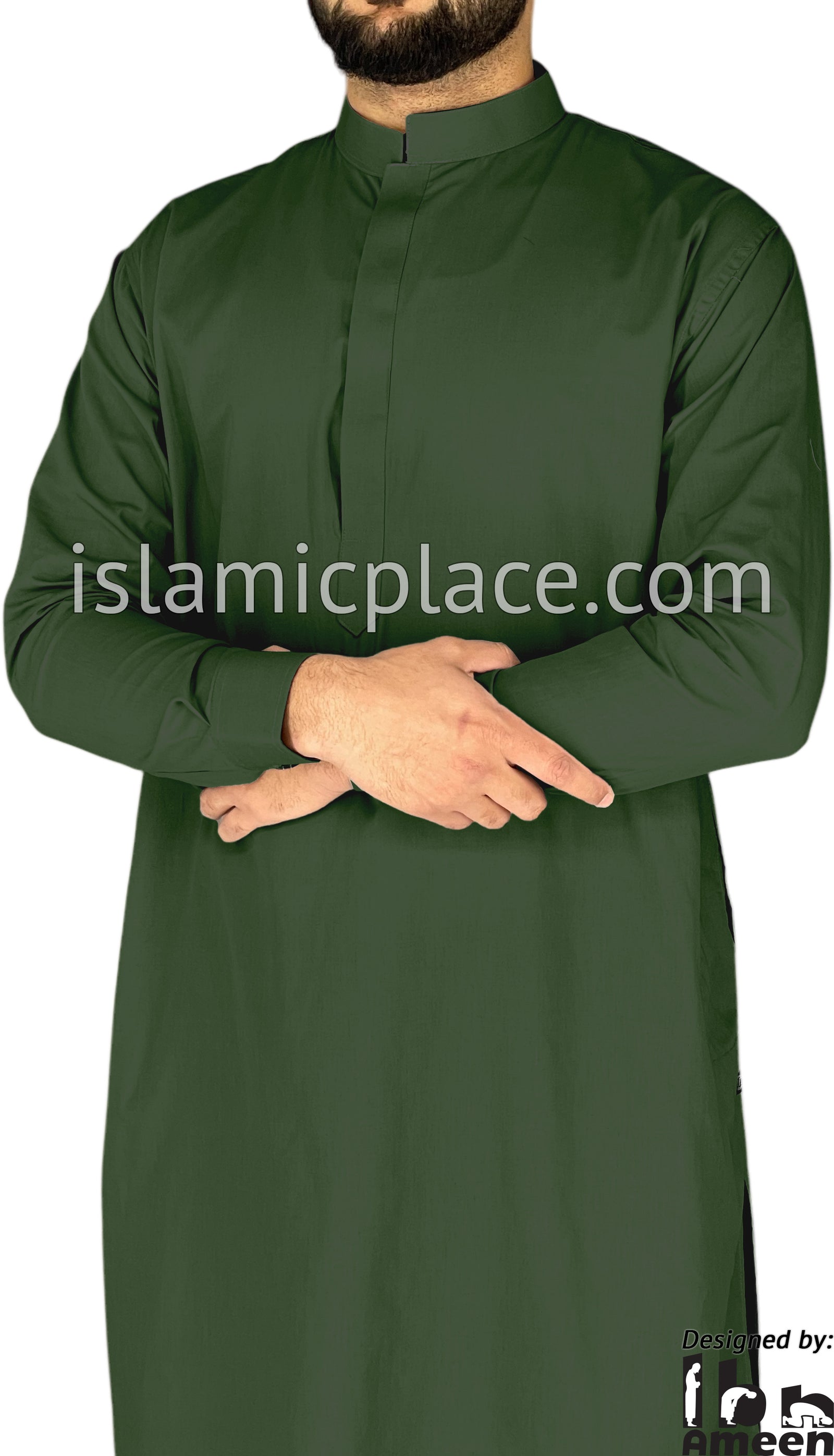 Hunter Green - Men Saudi Ad-Daffah Plain Kameez by Ibn Ameen