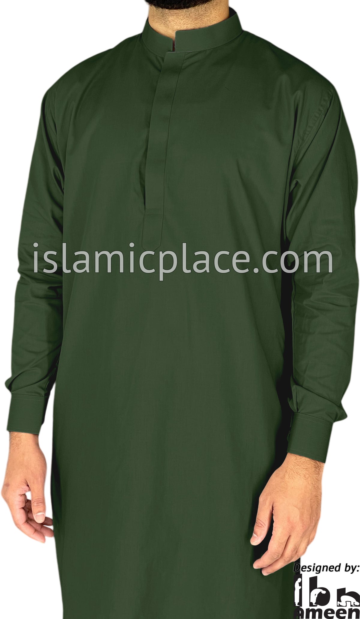 Hunter Green - Men Saudi Ad-Daffah Plain Kameez by Ibn Ameen