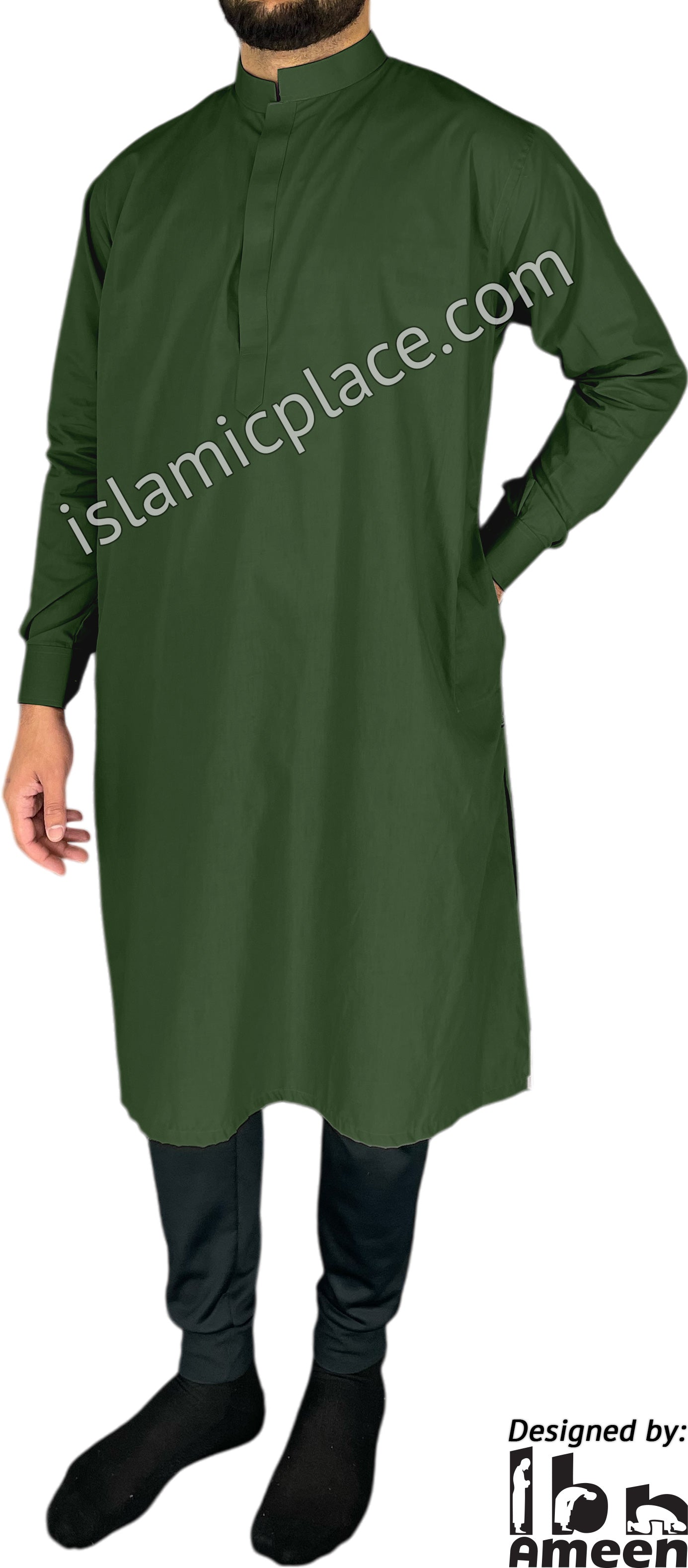 Hunter Green - Men Saudi Ad-Daffah Plain Kameez by Ibn Ameen