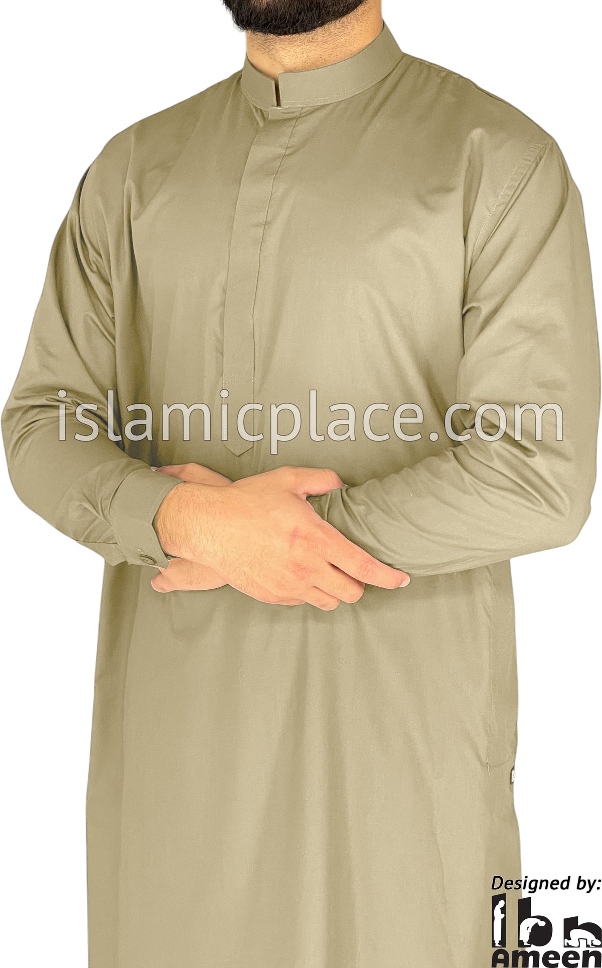 Khaki - Men Saudi Ad-Daffah Plain Kameez by Ibn Ameen