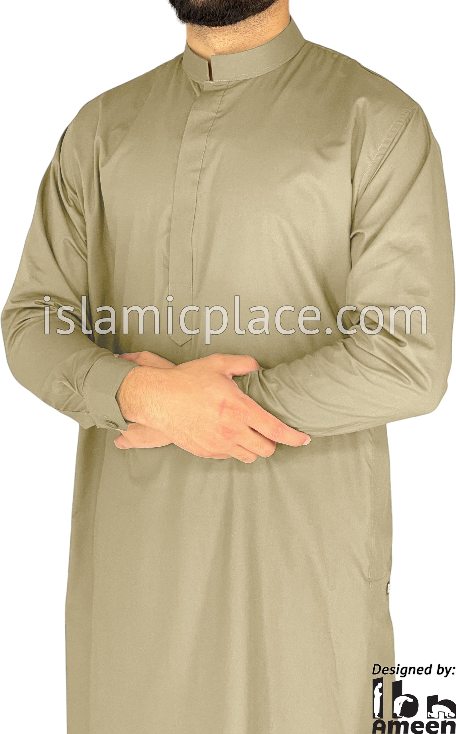 Khaki - Men Saudi Ad-Daffah Plain Kameez by Ibn Ameen