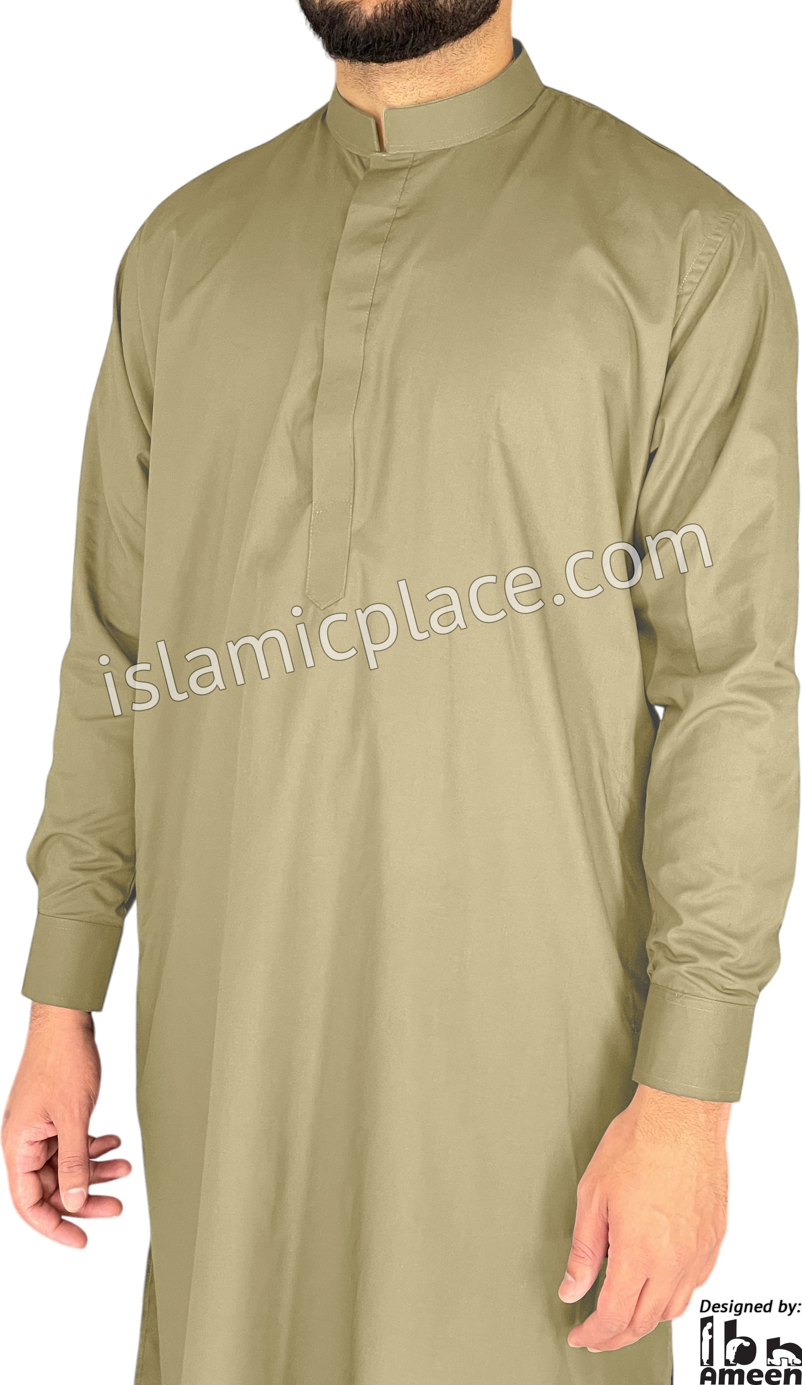 Khaki - Men Saudi Ad-Daffah Plain Kameez by Ibn Ameen