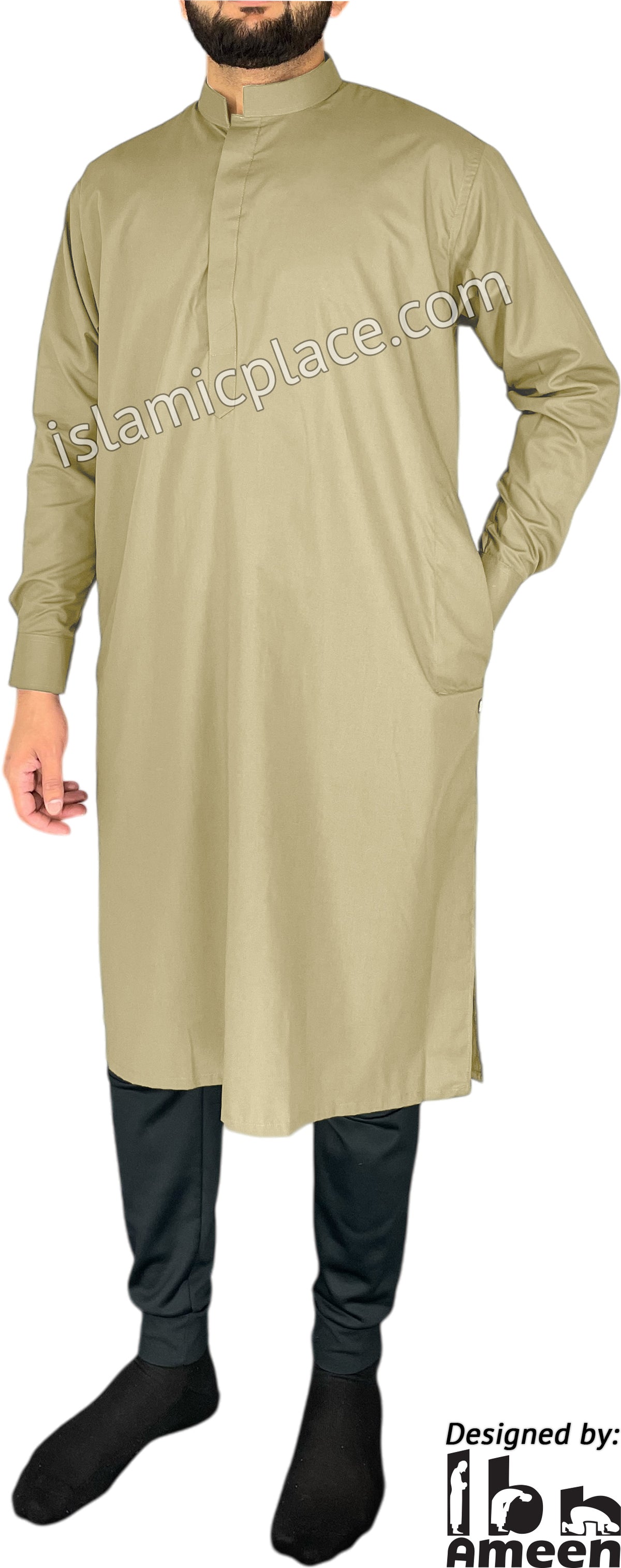Khaki - Men Saudi Ad-Daffah Plain Kameez by Ibn Ameen