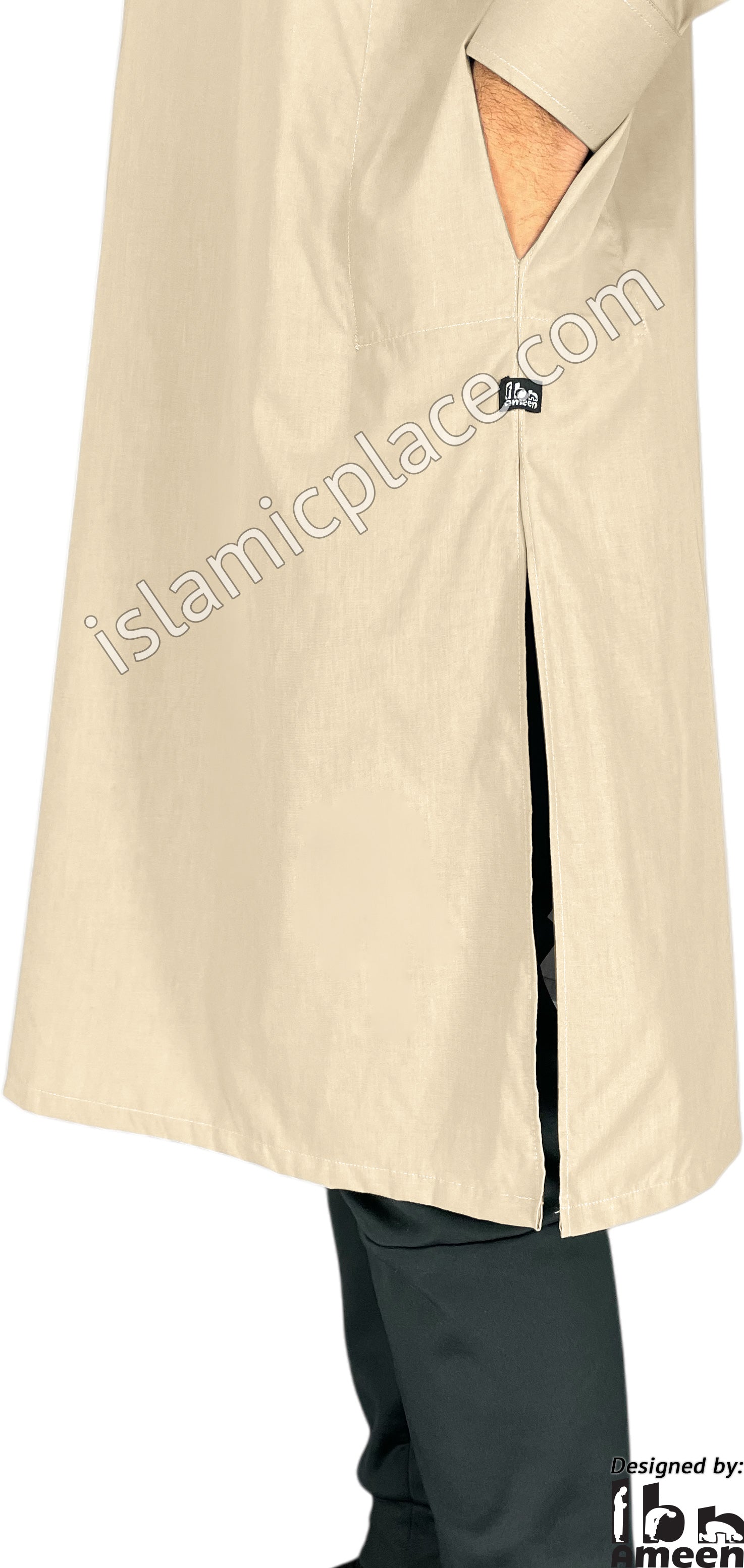 Light Khaki - Men Saudi Ad-Daffah Plain Kameez by Ibn Ameen