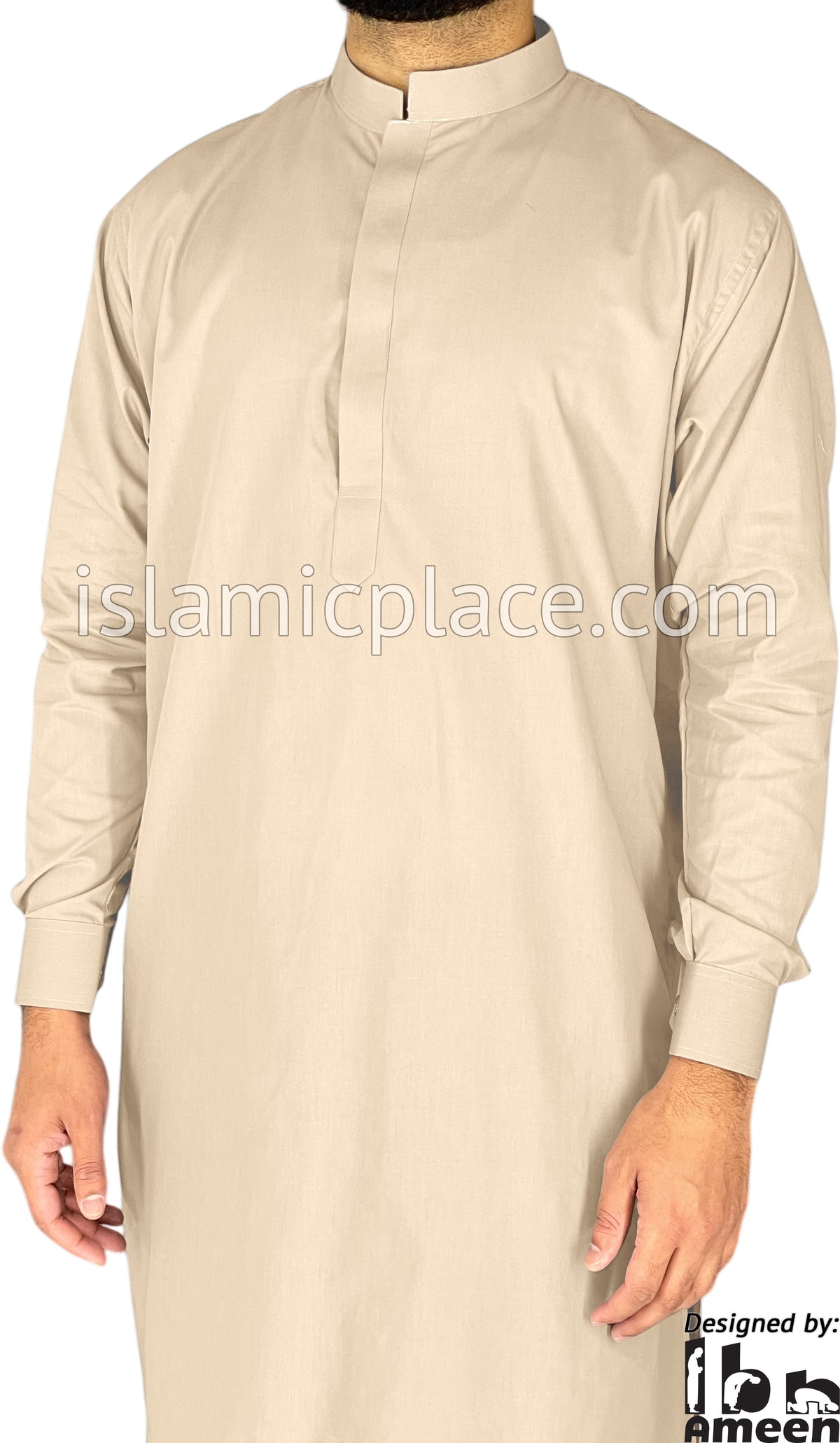 Light Khaki - Men Saudi Ad-Daffah Plain Kameez by Ibn Ameen
