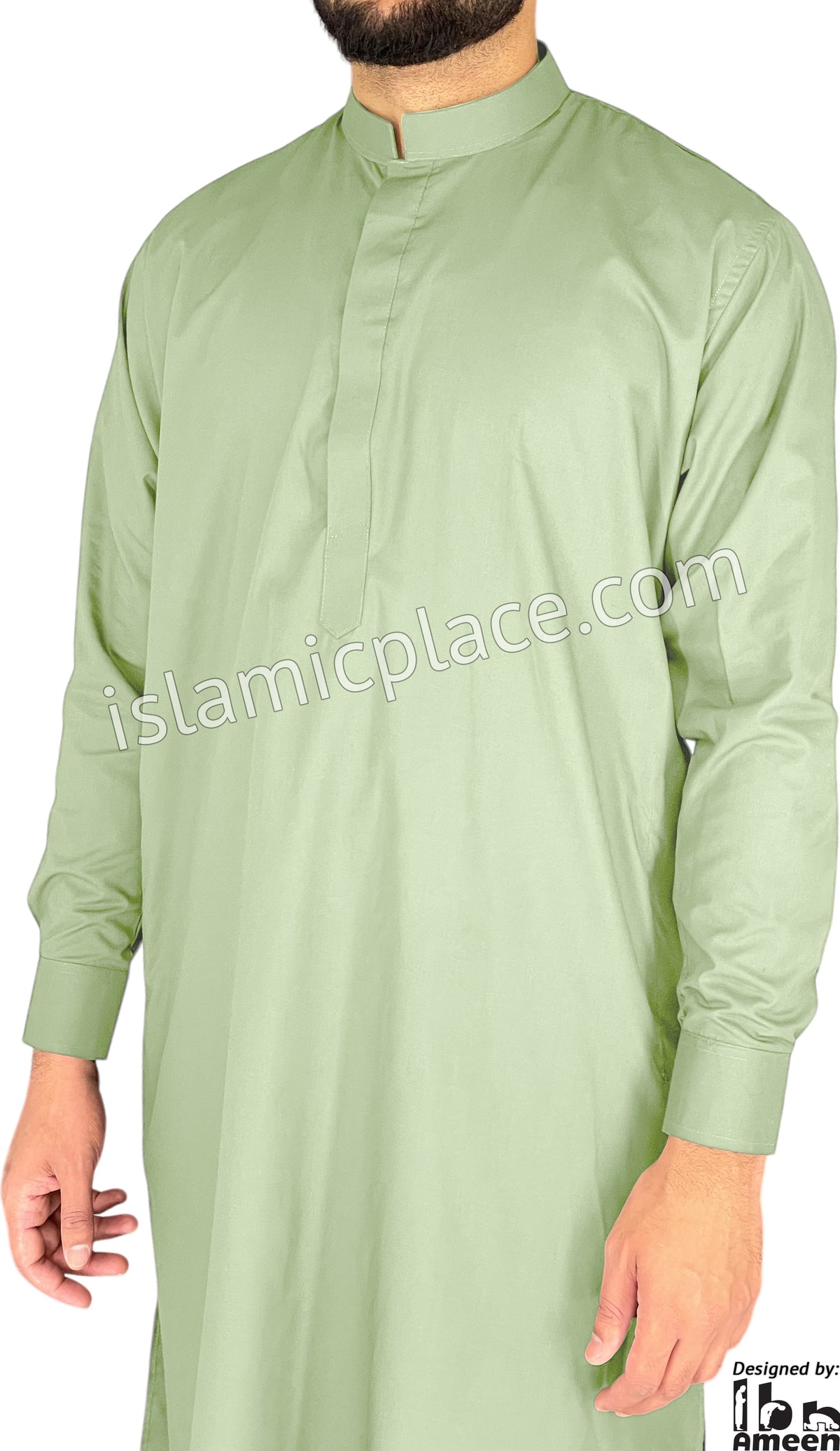 Mint Green - Men Saudi Ad-Daffah Plain Kameez by Ibn Ameen