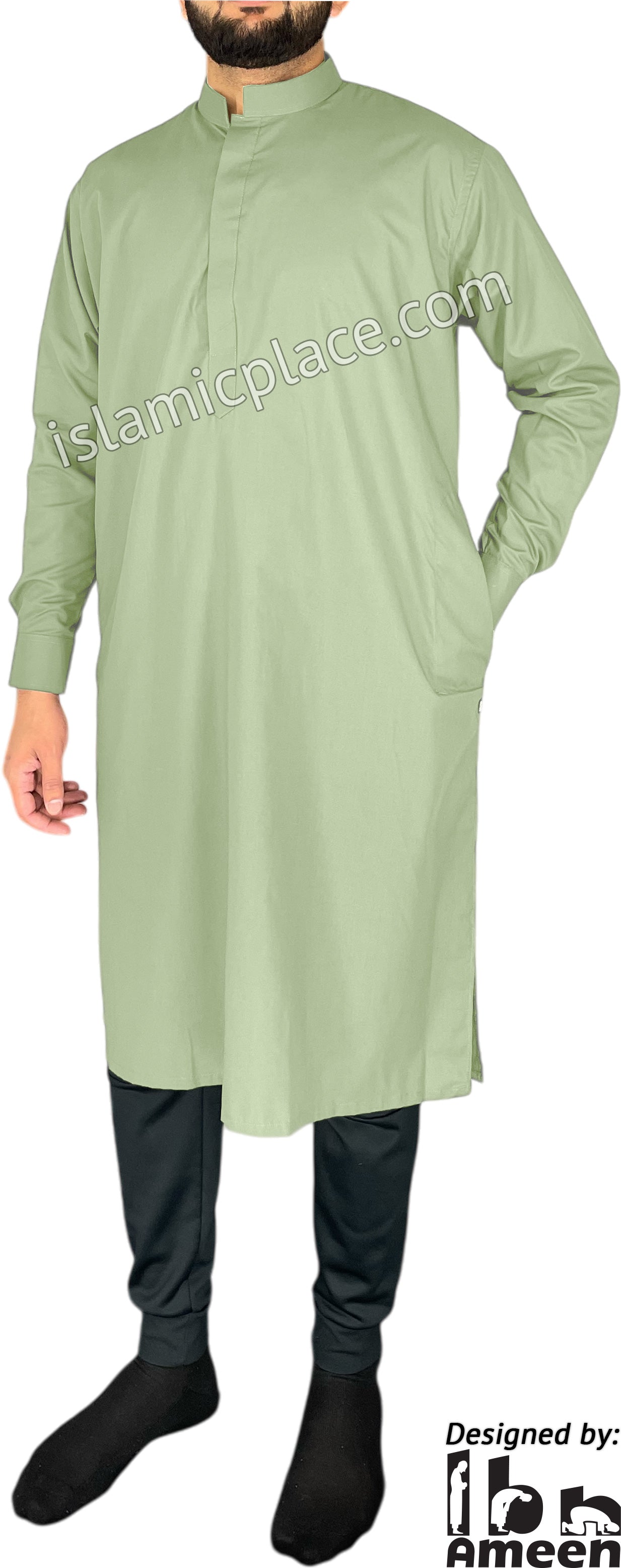 Mint Green - Men Saudi Ad-Daffah Plain Kameez by Ibn Ameen
