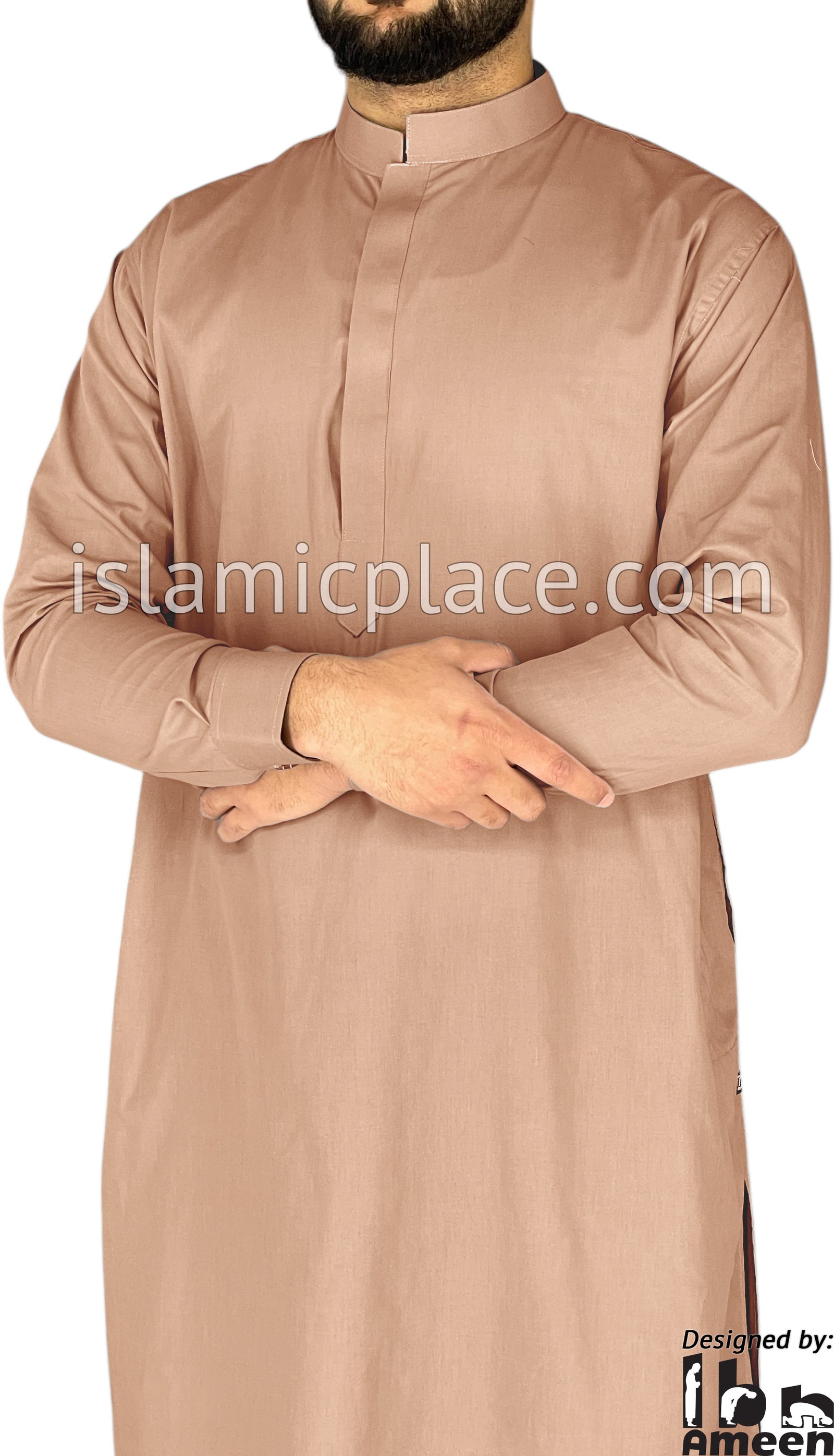 Salmon - Men Saudi Ad-Daffah Plain Kameez by Ibn Ameen